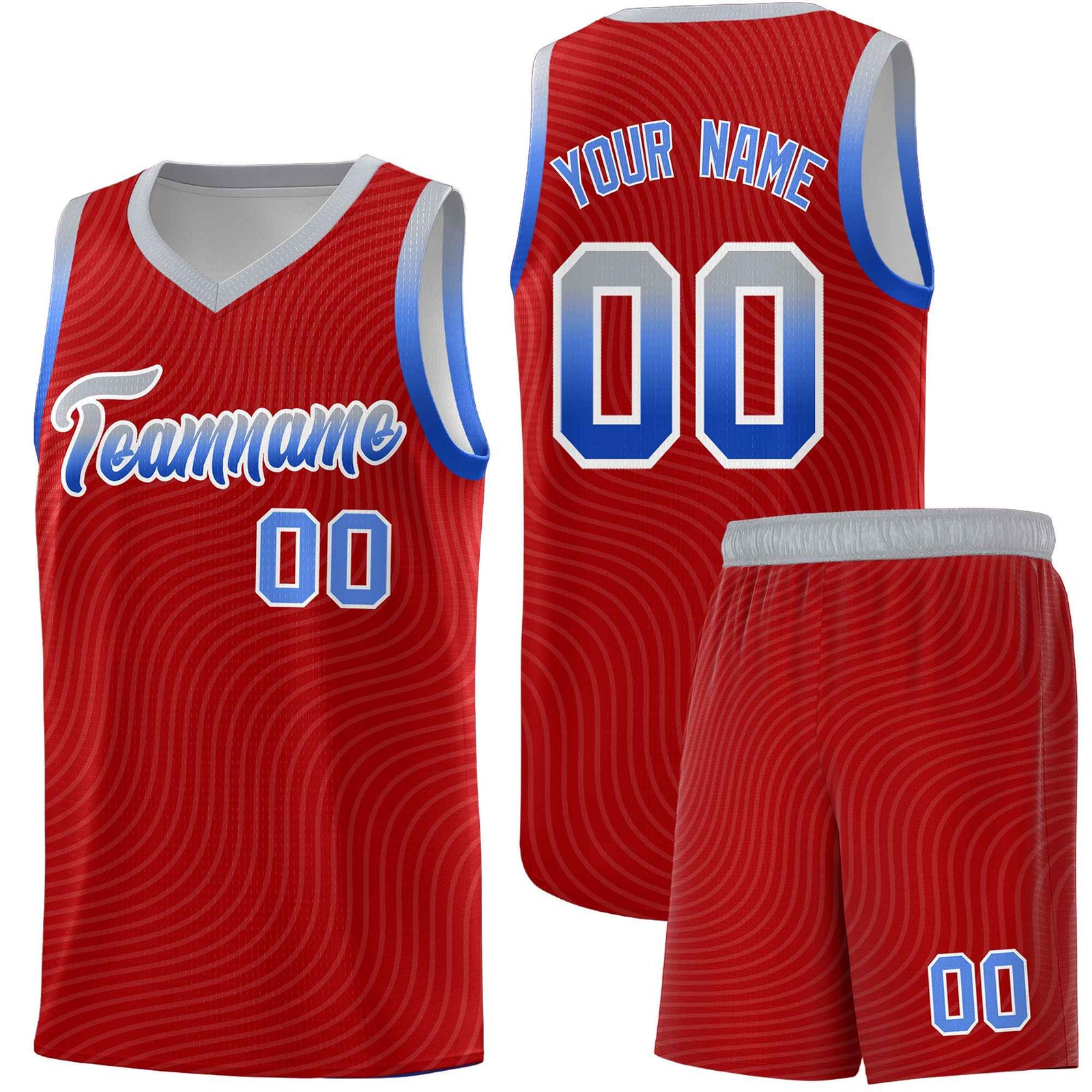 Custom Red Gray Wave Pattern Sports Uniform Basketball Jersey