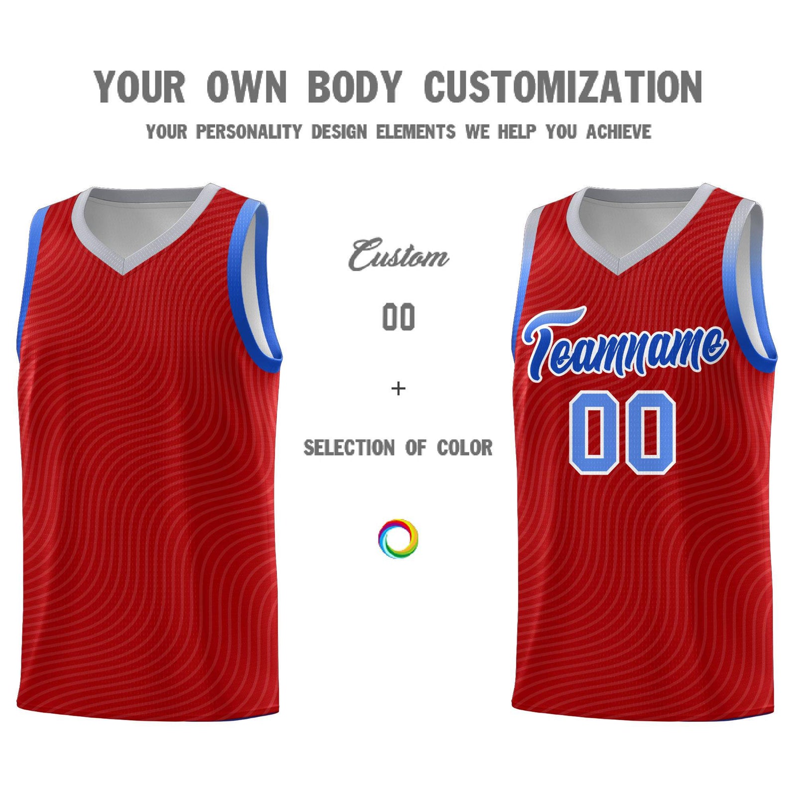 Custom Red Gray Wave Pattern Sports Uniform Basketball Jersey