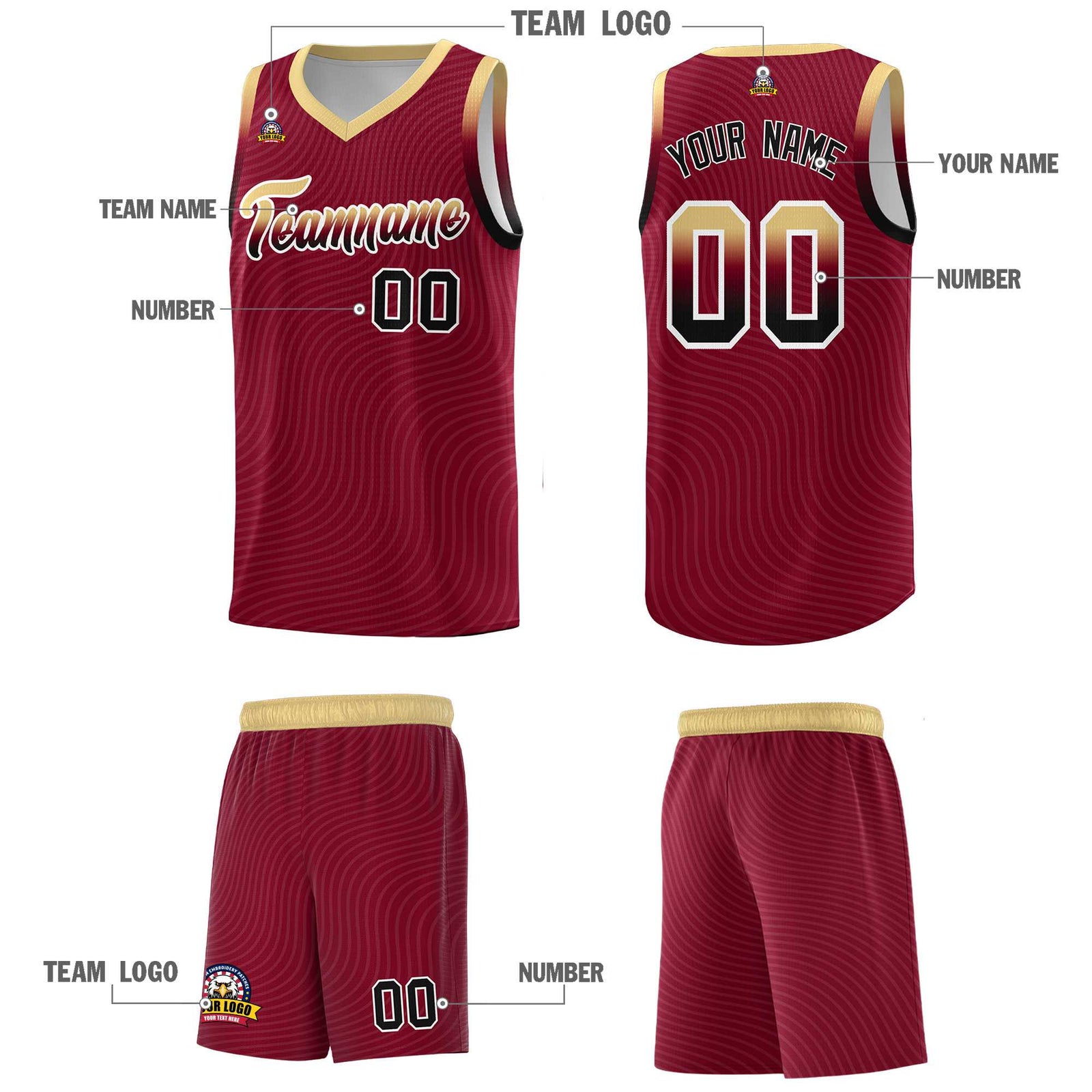 Custom Crimson Khaki Wave Pattern Sports Uniform Basketball Jersey