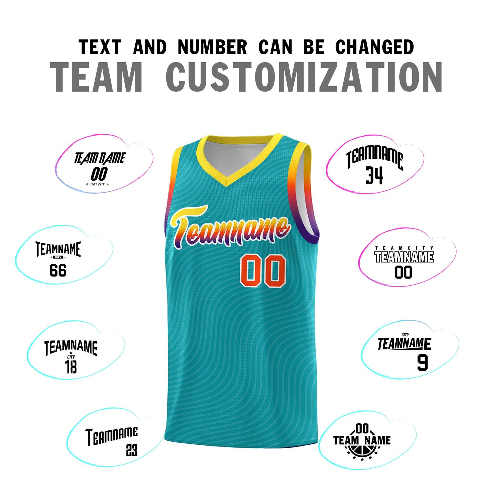 Custom Aqua Gold Wave Pattern Sports Uniform Basketball Jersey