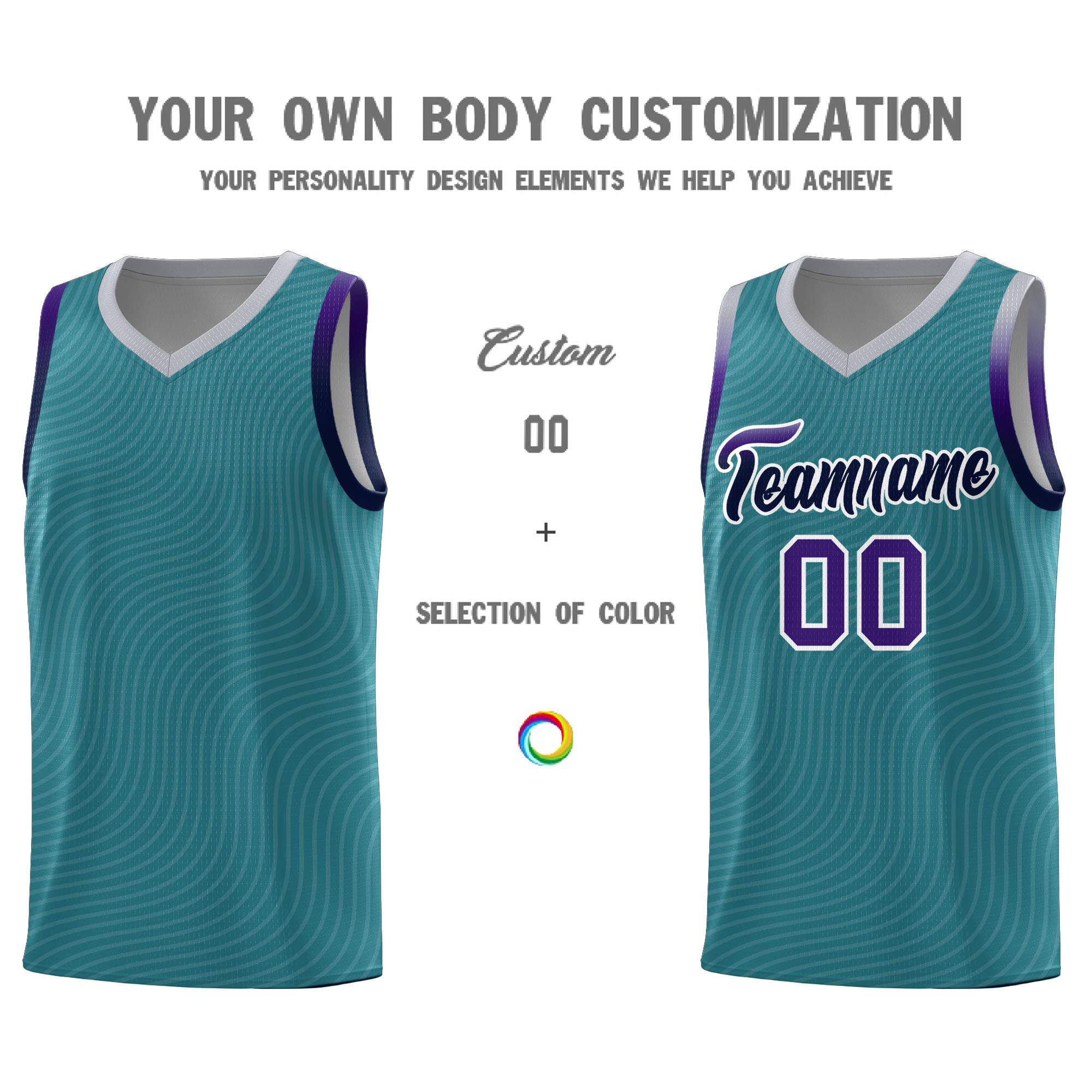 Custom Teal Gray Wave Pattern Sports Uniform Basketball Jersey