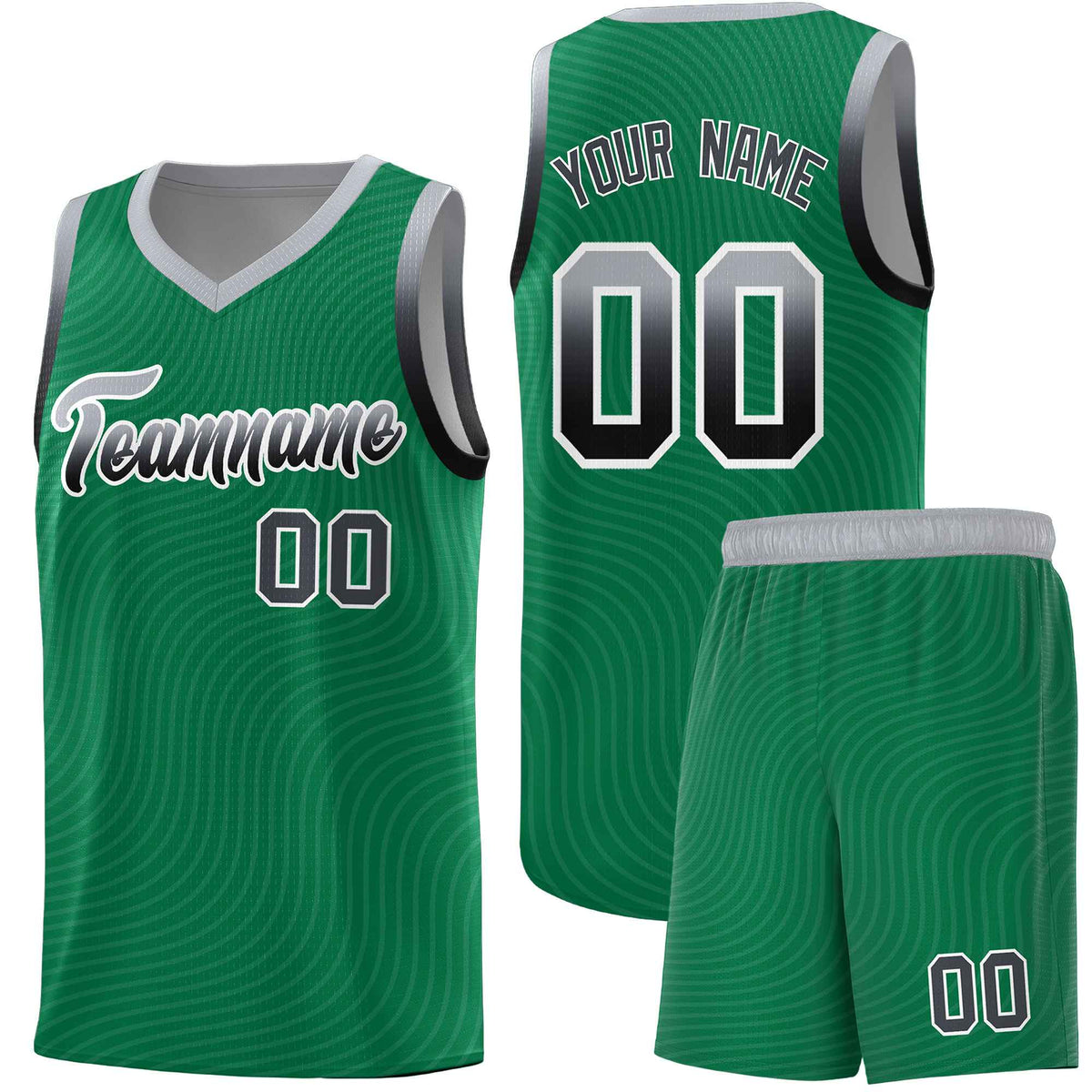 Custom Kelly Green Gray Wave Pattern Sports Uniform Basketball Jersey