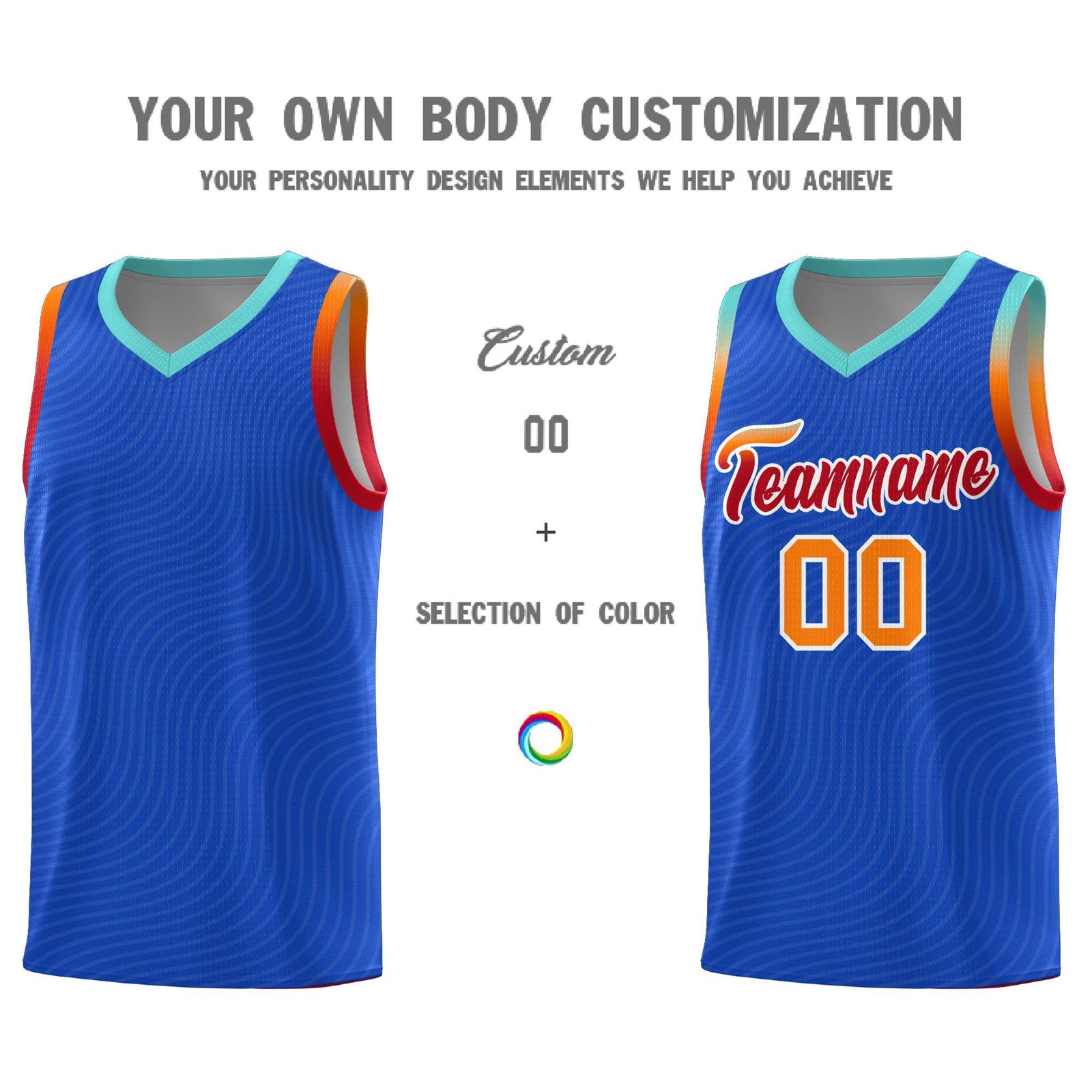 Custom Royal Blue Bright Green Wave Pattern Sports Uniform Basketball Jersey