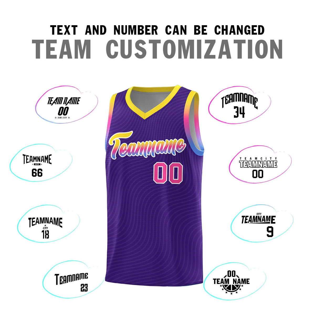 Custom Purple Gold Wave Pattern Sports Uniform Basketball Jersey