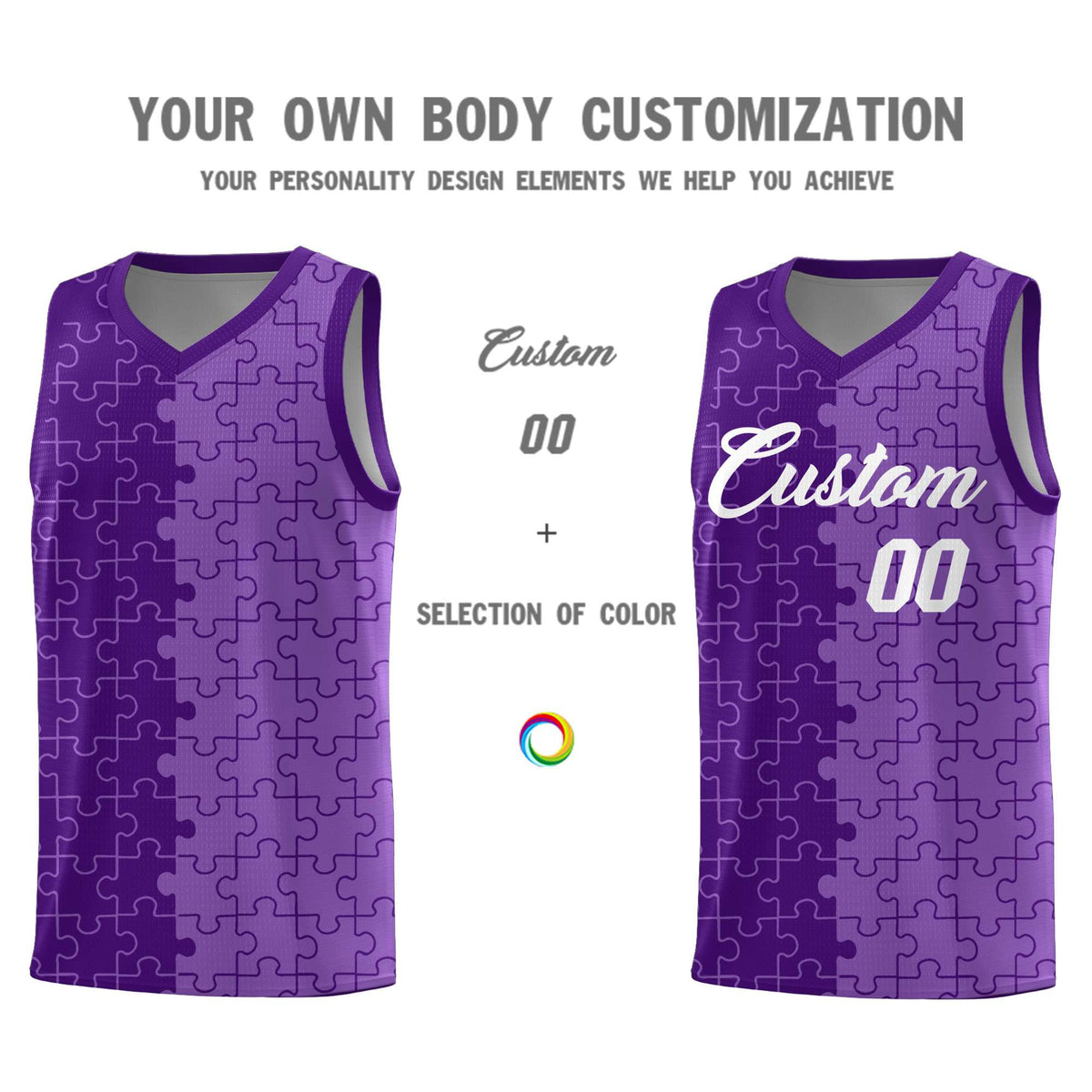 Custom Youth Basketball Jersey Purple Light Purple Puzzle Pattern Add Name, Number &amp; Team Logo