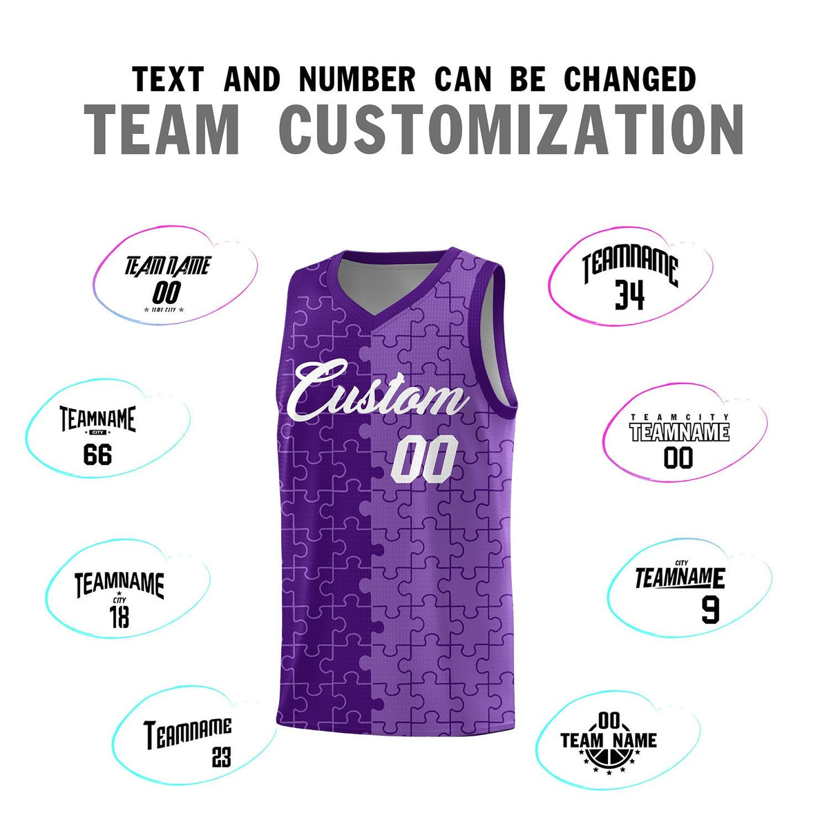 Custom Youth Basketball Jersey Purple Light Purple Puzzle Pattern Add Name, Number &amp; Team Logo
