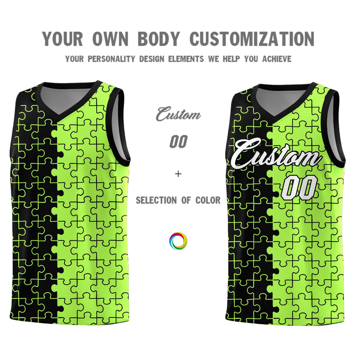 Custom Youth Basketball Jersey Black Puzzle Pattern Moisture-Wicking Team Uniform