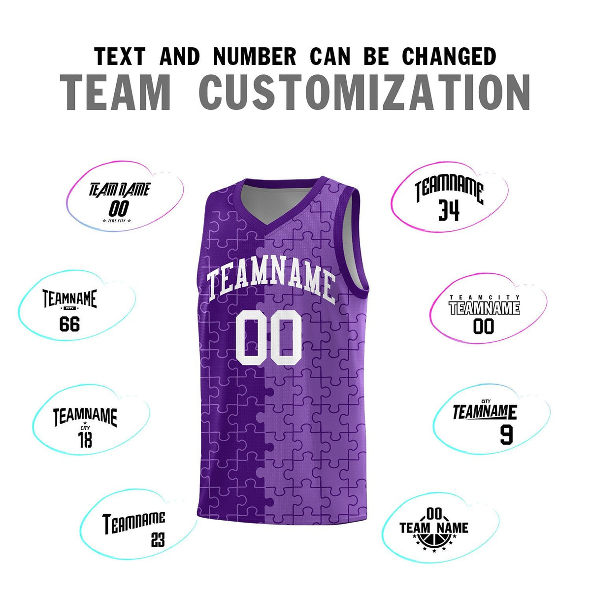 Custom Youth Basketball Jersey Purple Light Purple Puzzle Pattern Add Name, Number &amp; Team Logo