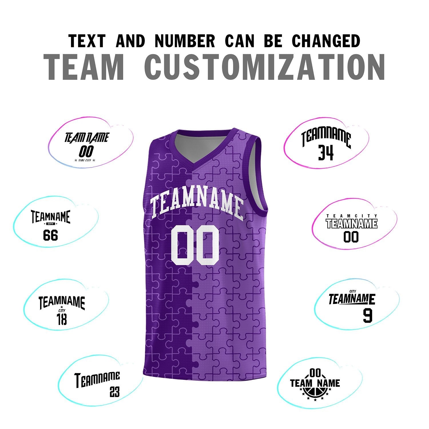 Custom Youth Basketball Jersey Purple Light Purple Puzzle Pattern Add Name, Number & Team Logo
