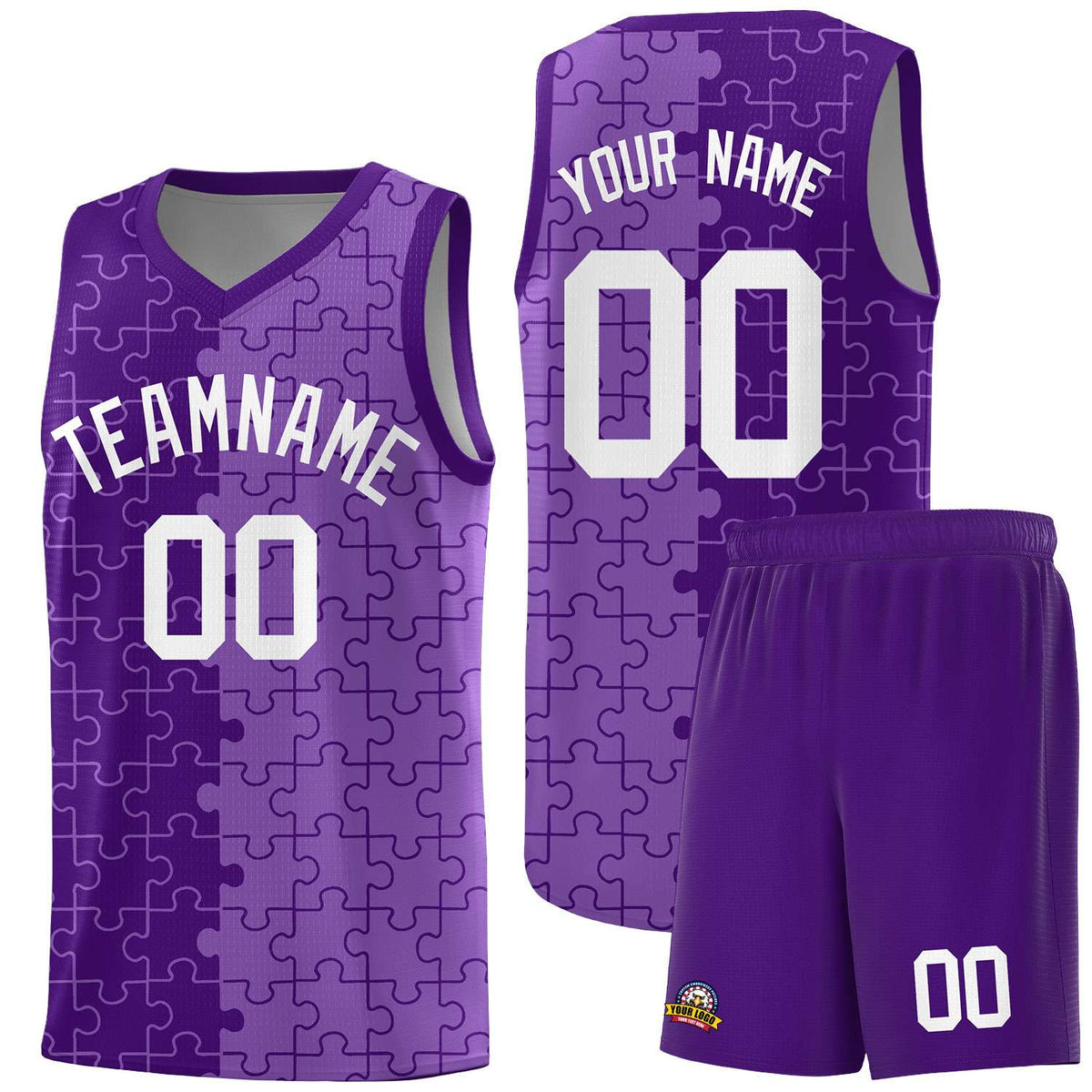 Custom Youth Basketball Jersey Purple Light Purple Puzzle Pattern Add Name, Number &amp; Team Logo
