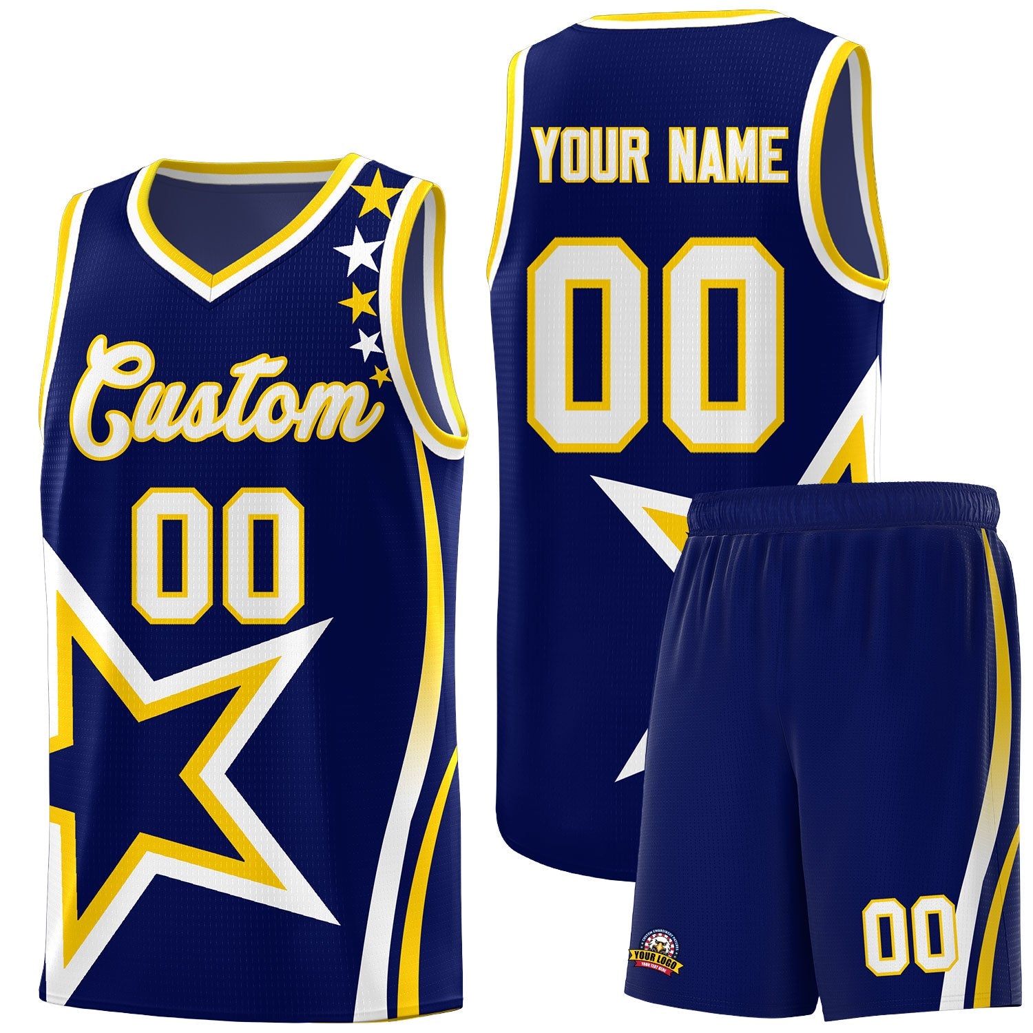 Custom Navy Shoulder Stars Graffiti Pattern Sets Basketball Jersey