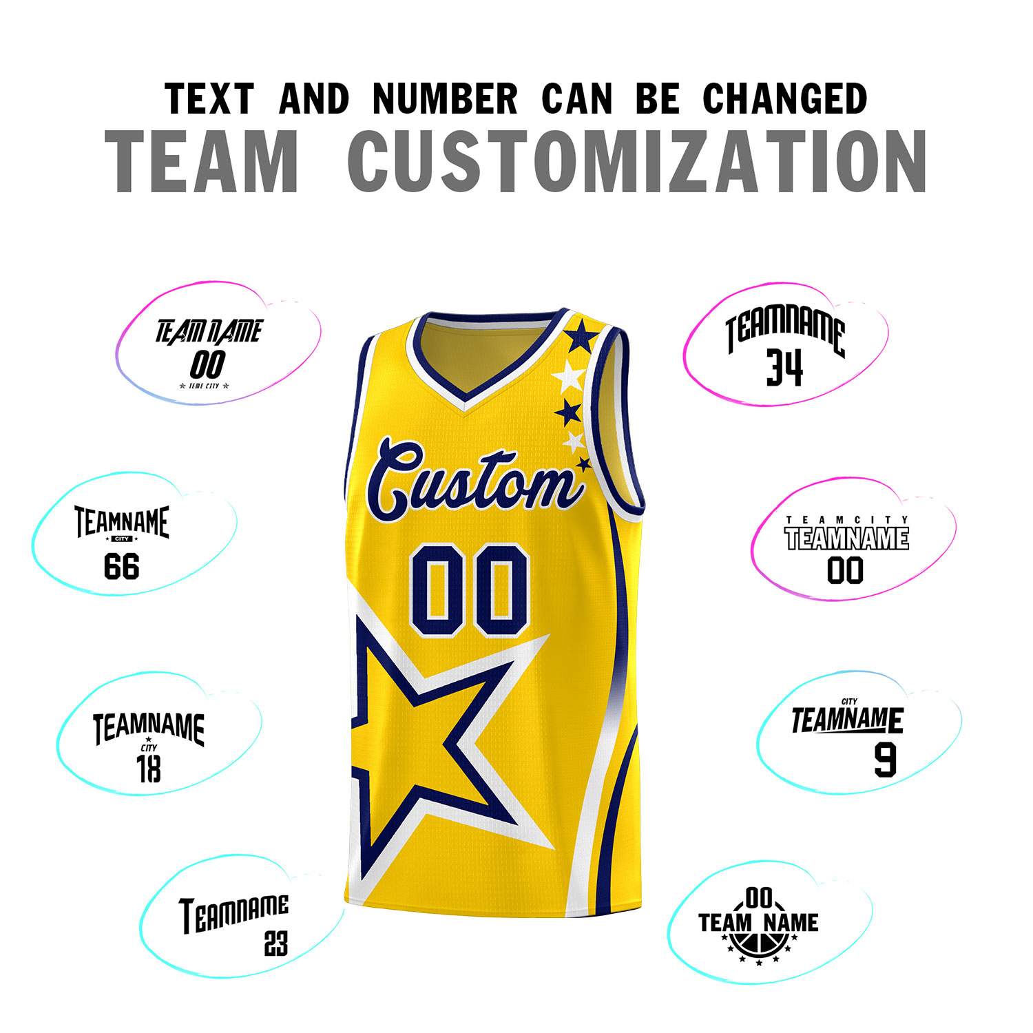 Custom Gold Shoulder Stars Graffiti Pattern Sets Basketball Jersey