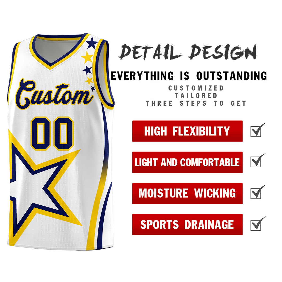 Custom White Shoulder Stars Graffiti Pattern Sets Basketball Jersey