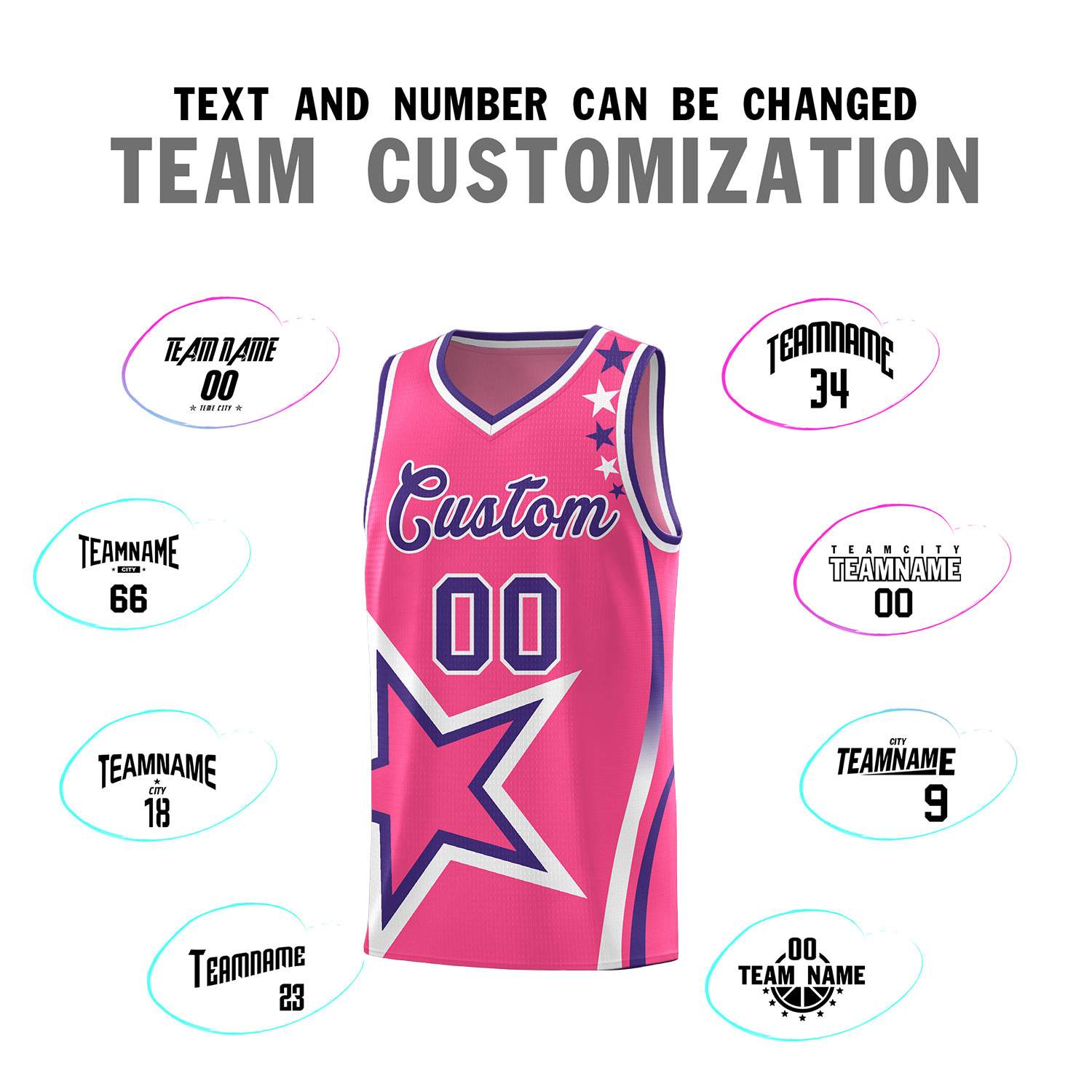 Custom Pink Shoulder Stars Graffiti Pattern Sets Basketball Jersey