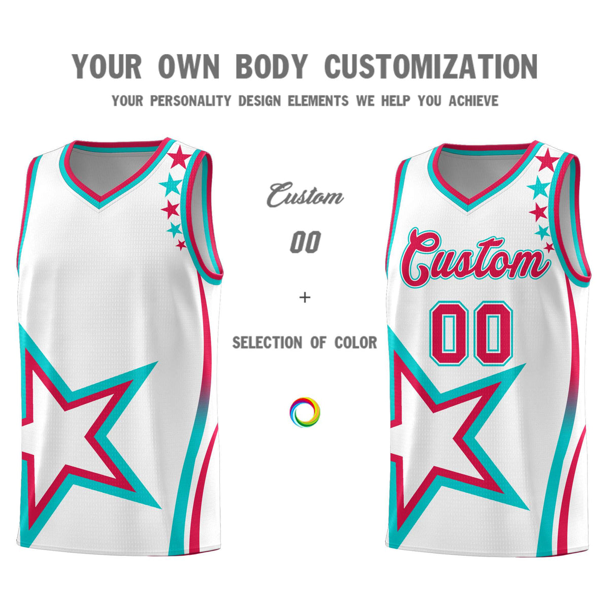 Custom White Shoulder Stars Graffiti Pattern Sets Basketball Jersey