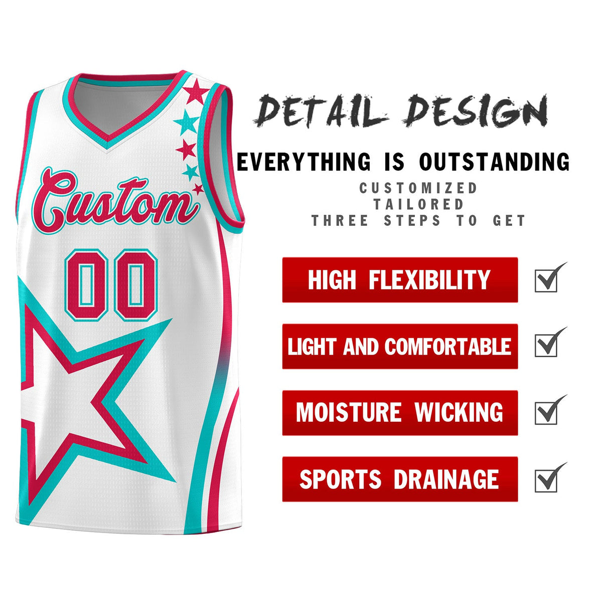 Custom White Shoulder Stars Graffiti Pattern Sets Basketball Jersey