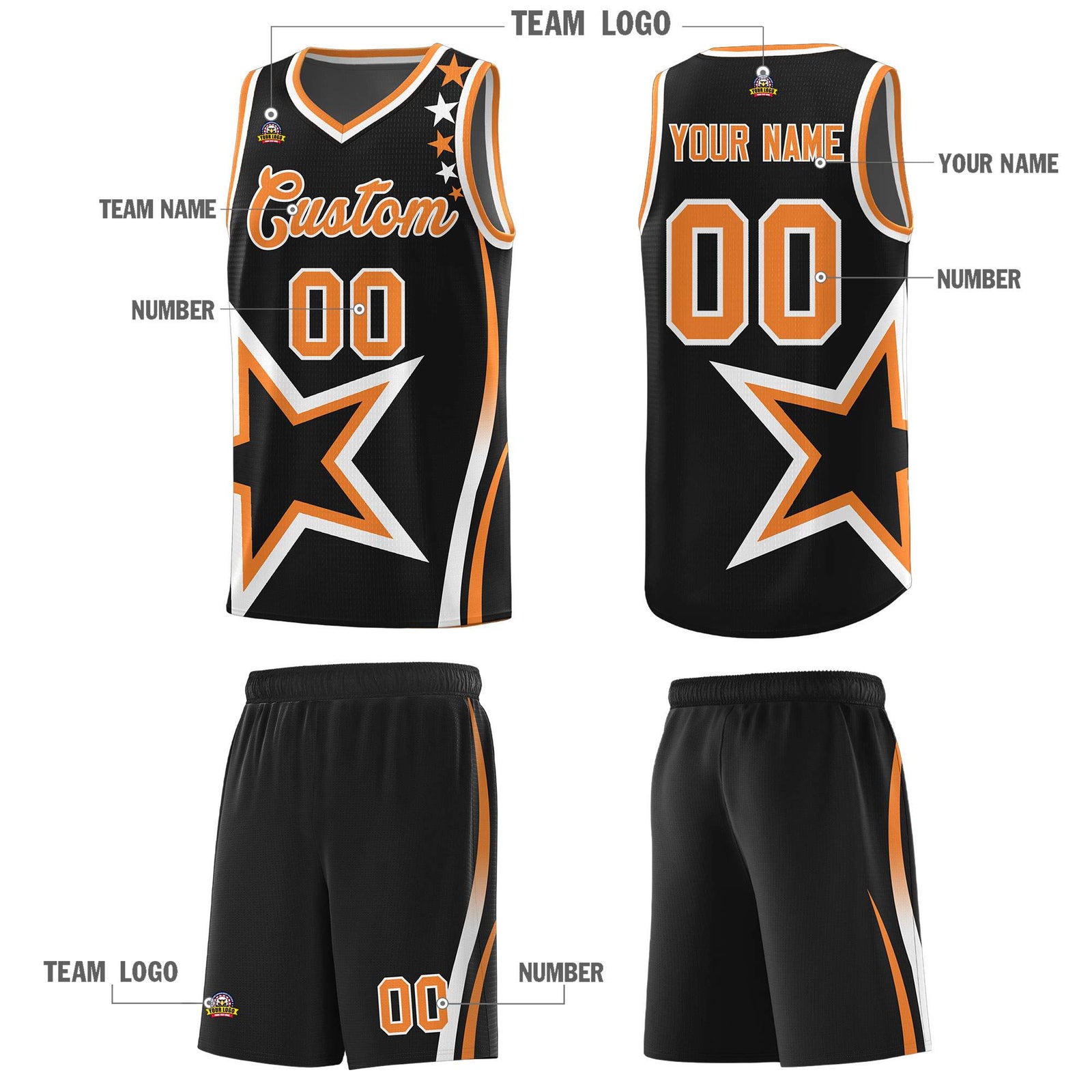 Custom Black Shoulder Stars Graffiti Pattern Sets Basketball Jersey