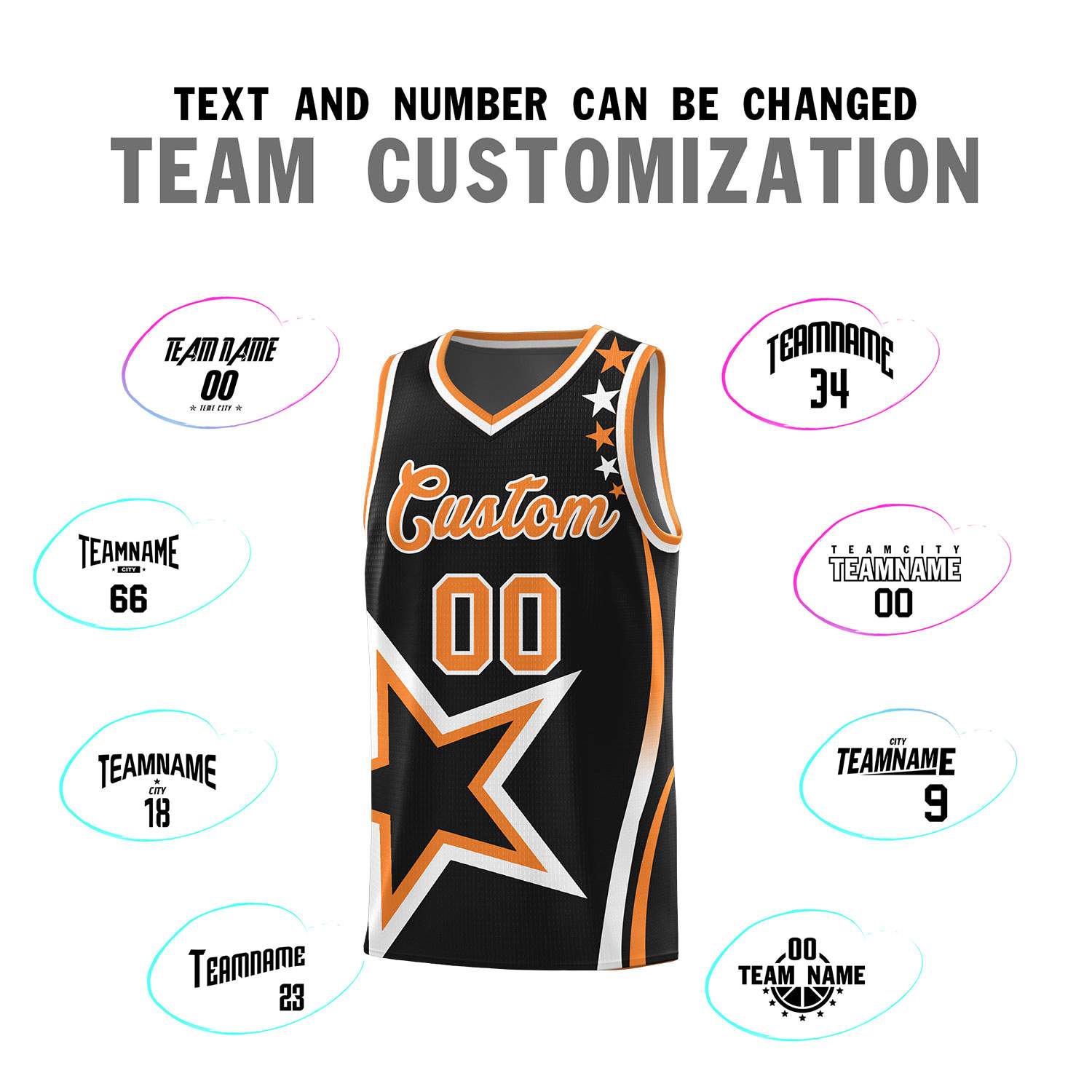 Custom Black Shoulder Stars Graffiti Pattern Sets Basketball Jersey