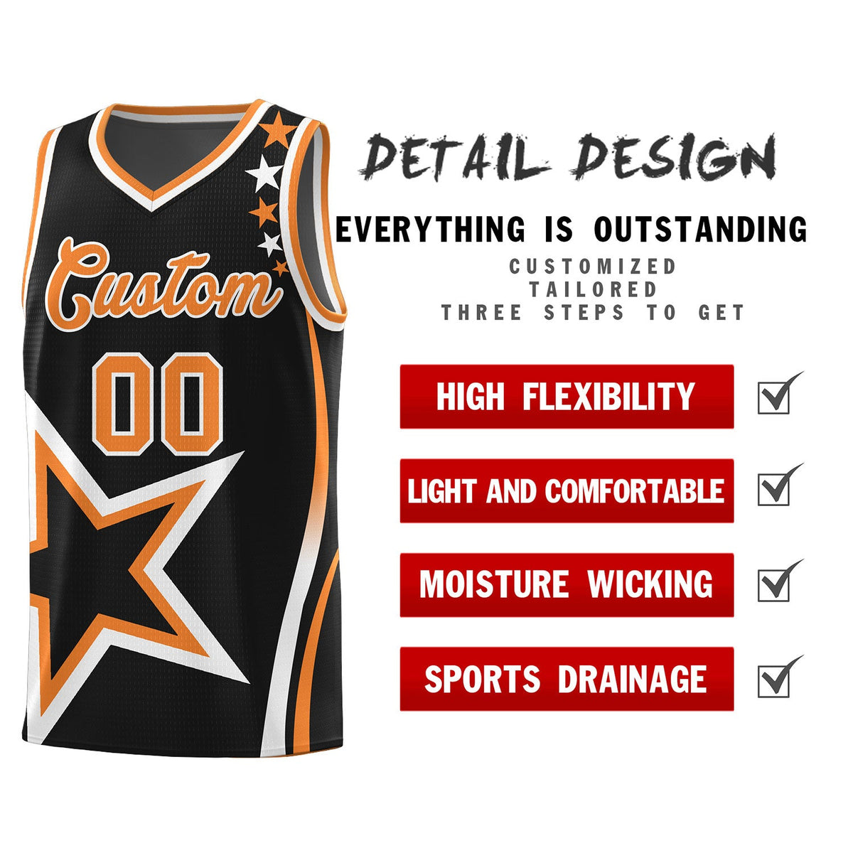 Custom Black Shoulder Stars Graffiti Pattern Sets Basketball Jersey