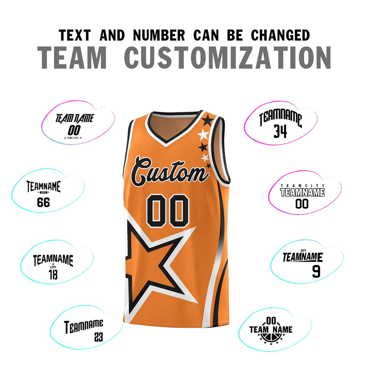 Custom Gold Orange Shoulder Stars Graffiti Pattern Sets Basketball Jersey