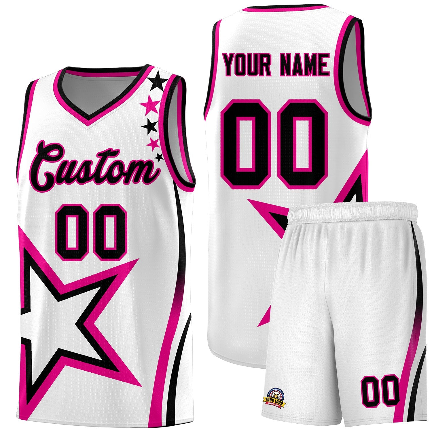 Custom White Shoulder Stars Graffiti Pattern Sets Basketball Jersey