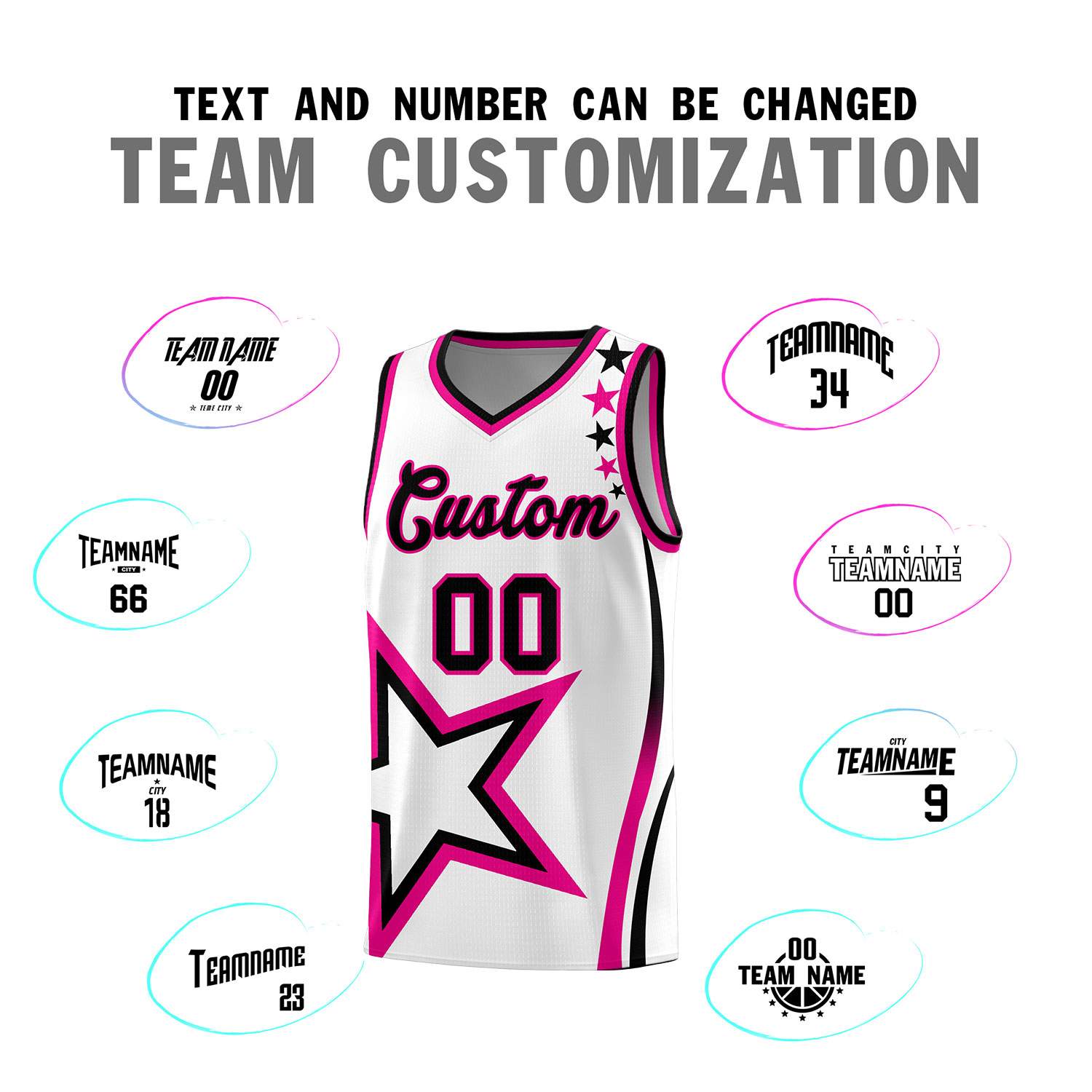 Custom White Shoulder Stars Graffiti Pattern Sets Basketball Jersey