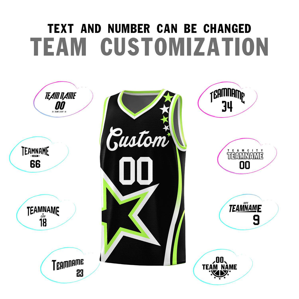 Custom Black Shoulder Stars Graffiti Pattern Sets Basketball Jersey
