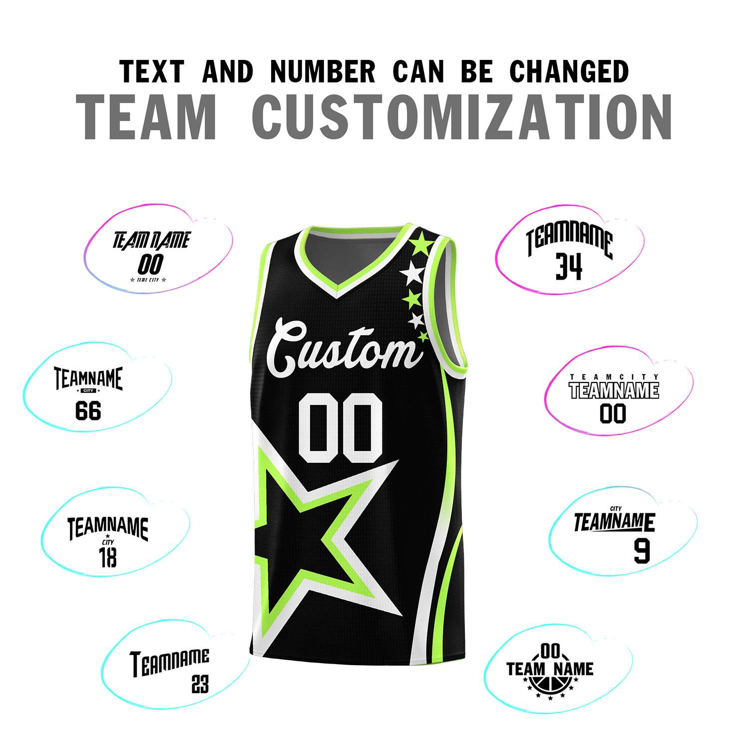 Custom Black Shoulder Stars Graffiti Pattern Sets Basketball Jersey