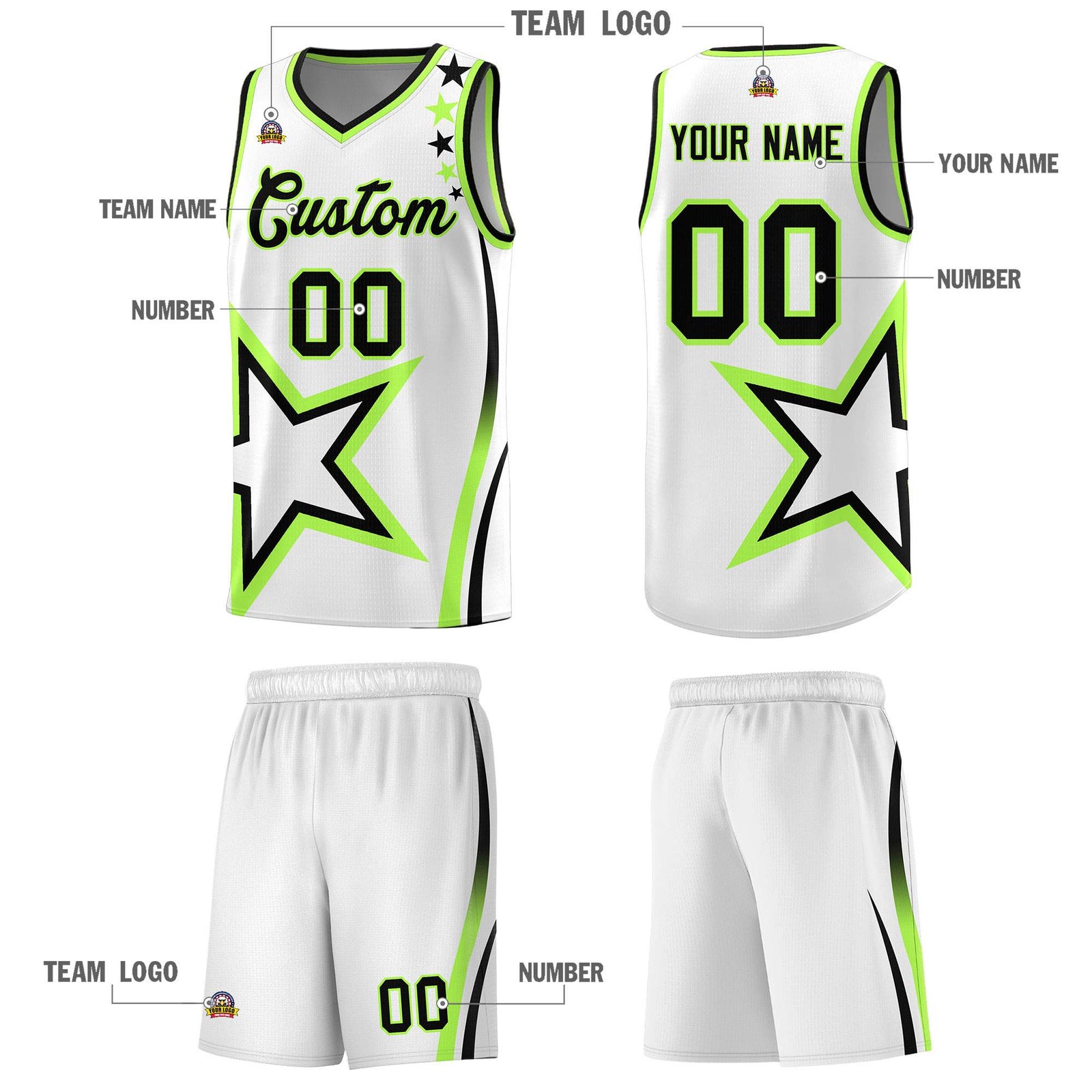 Custom White Shoulder Stars Graffiti Pattern Sets Basketball Jersey