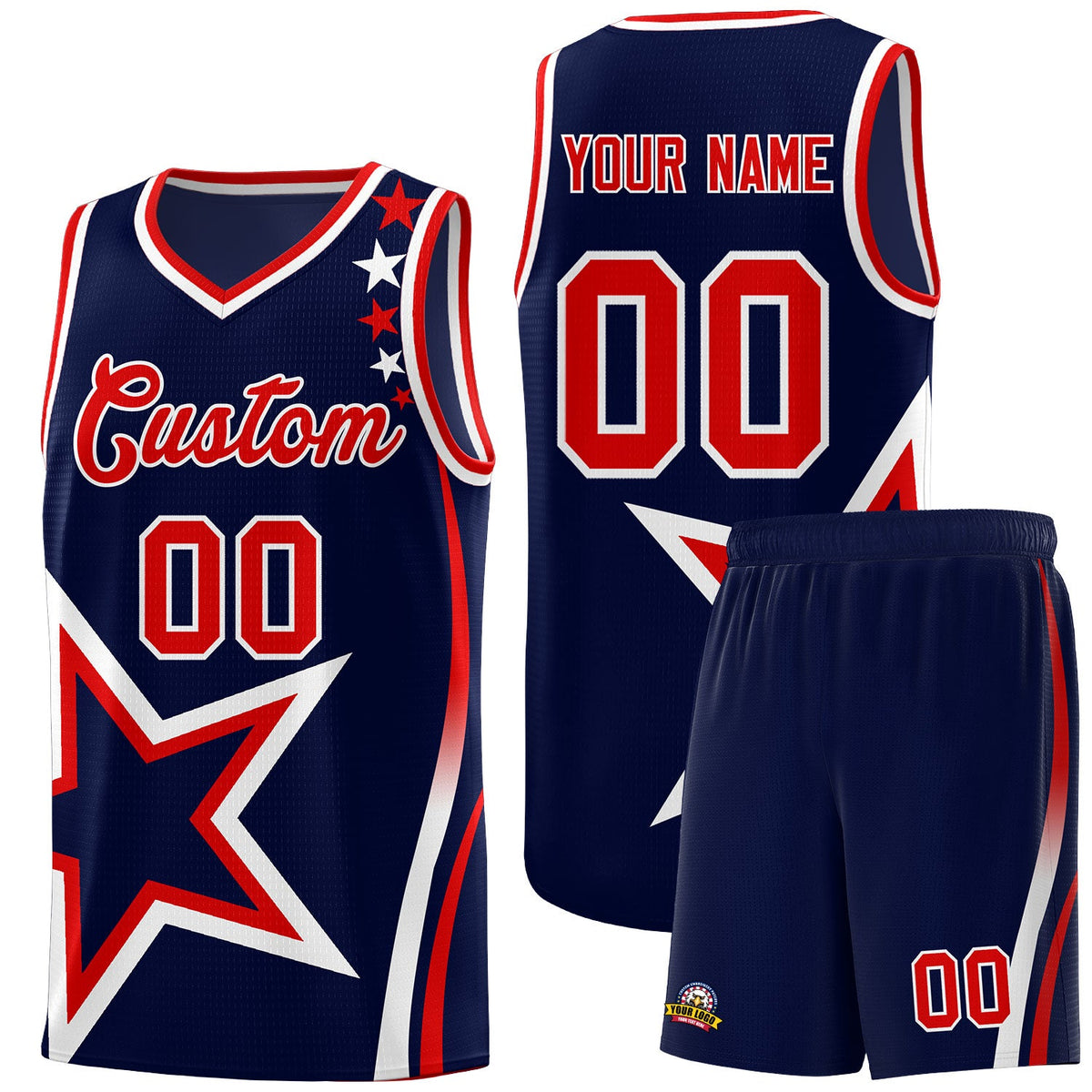 Custom Navy Shoulder Stars Graffiti Pattern Sets Basketball Jersey