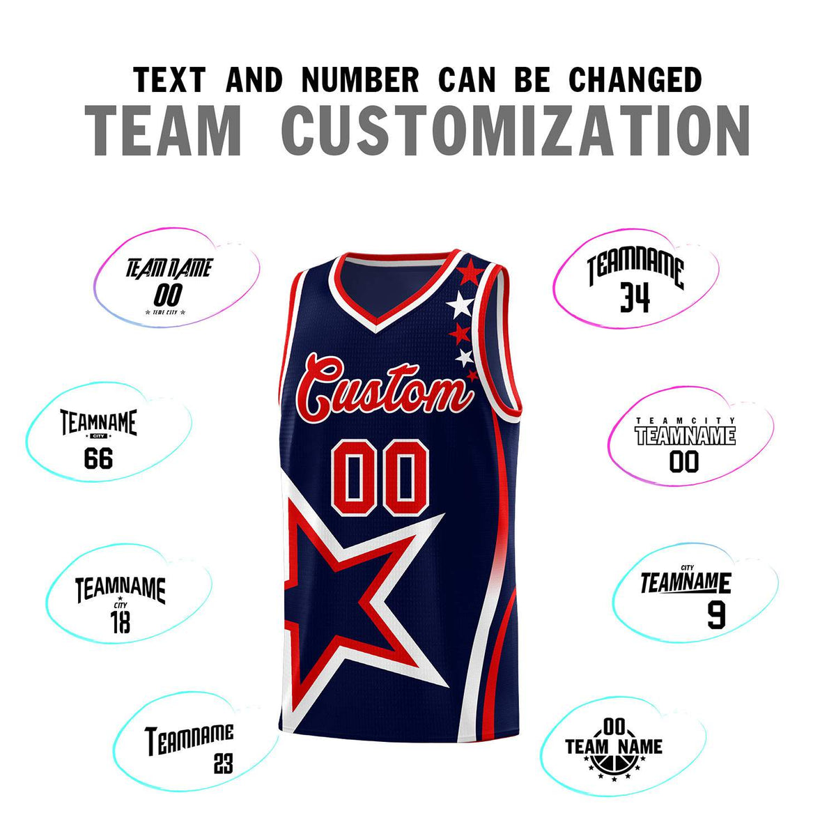 Custom Navy Shoulder Stars Graffiti Pattern Sets Basketball Jersey