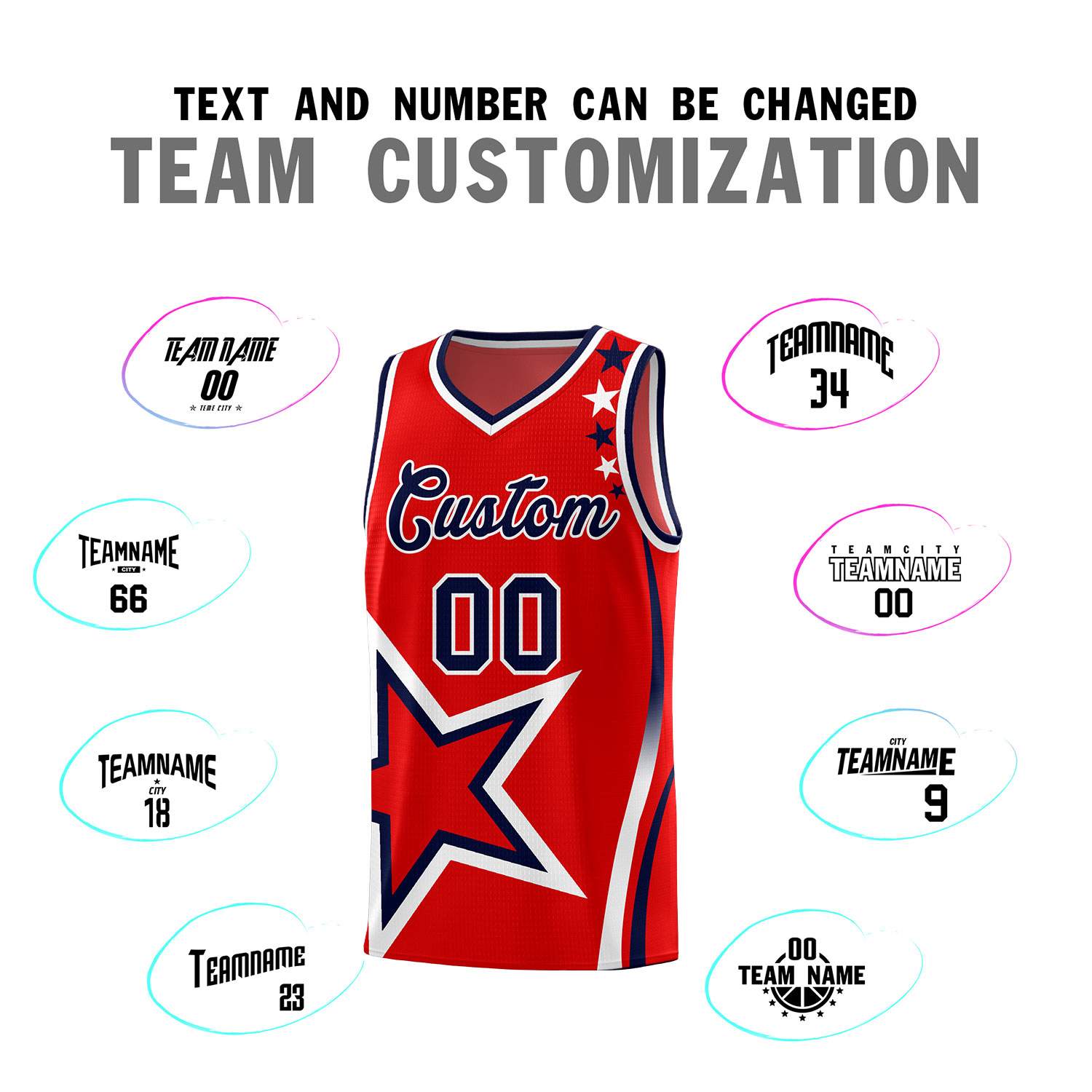 Custom Red Shoulder Stars Graffiti Pattern Sets Basketball Jersey