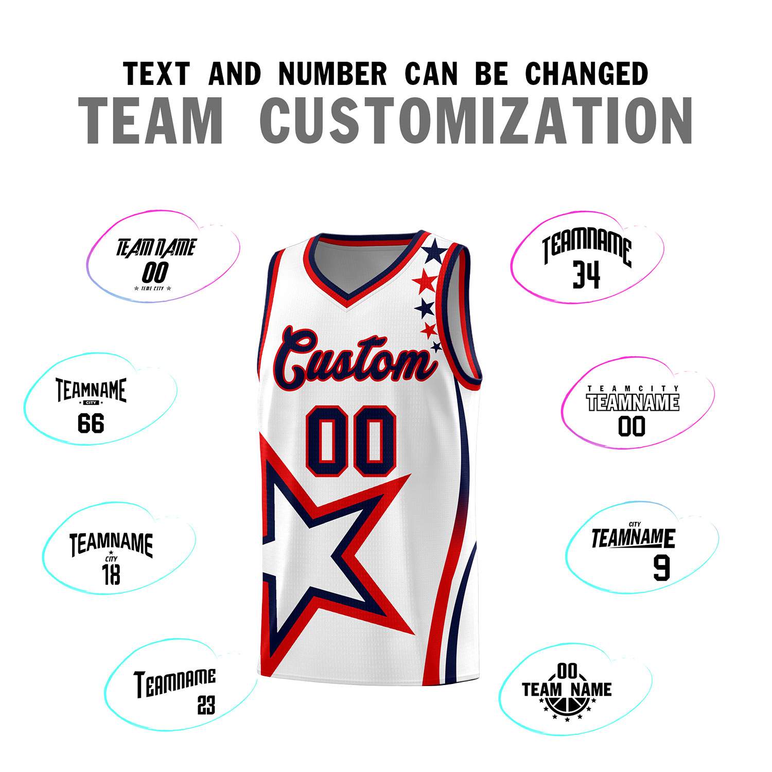 Custom White Shoulder Stars Graffiti Pattern Sets Basketball Jersey