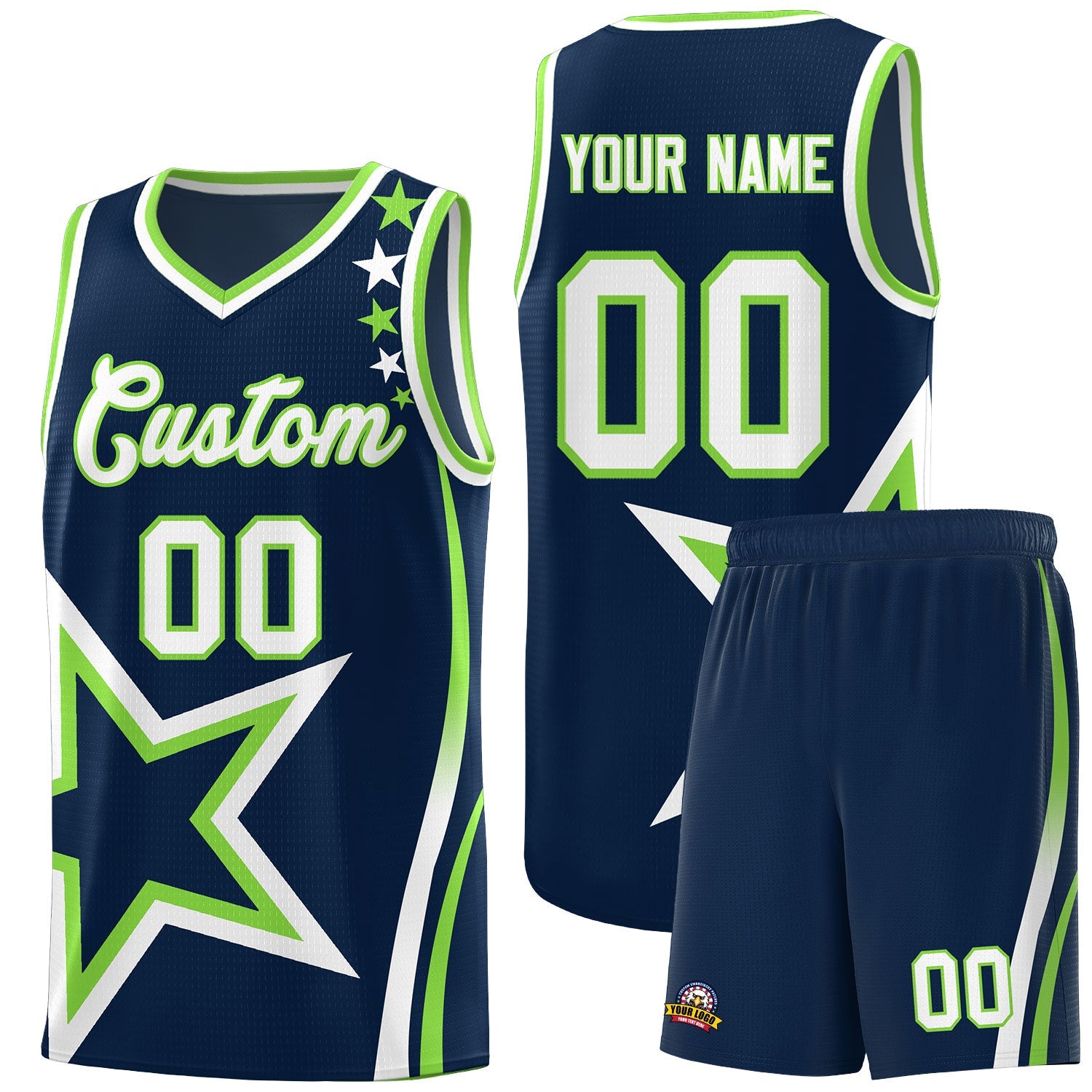 Custom Navy Shoulder Stars Graffiti Pattern Sets Basketball Jersey