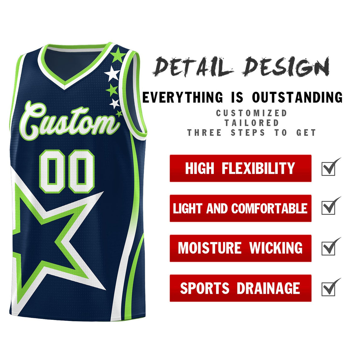 Custom Navy Shoulder Stars Graffiti Pattern Sets Basketball Jersey