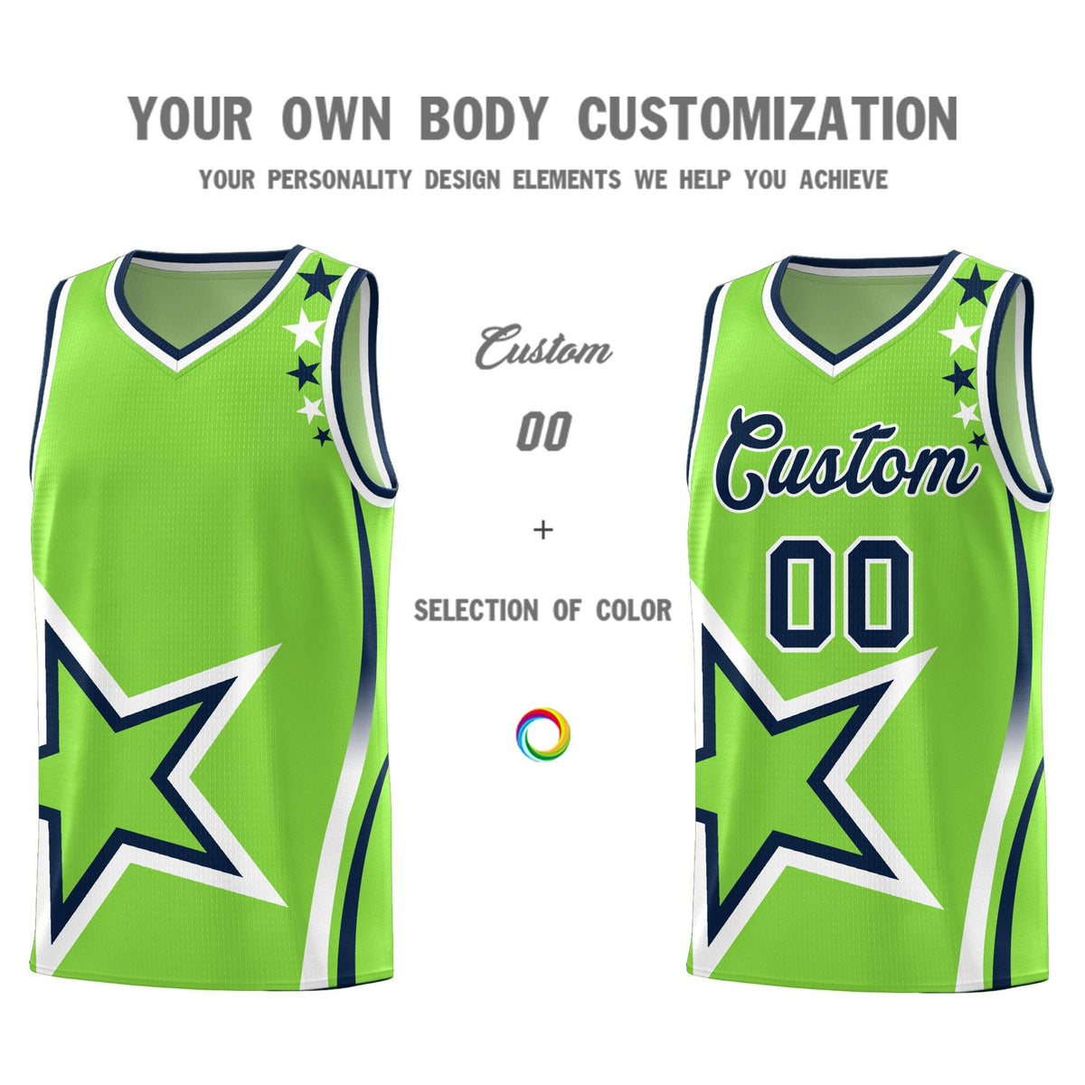Custom Neon Green Shoulder Stars Graffiti Pattern Sets Basketball Jersey