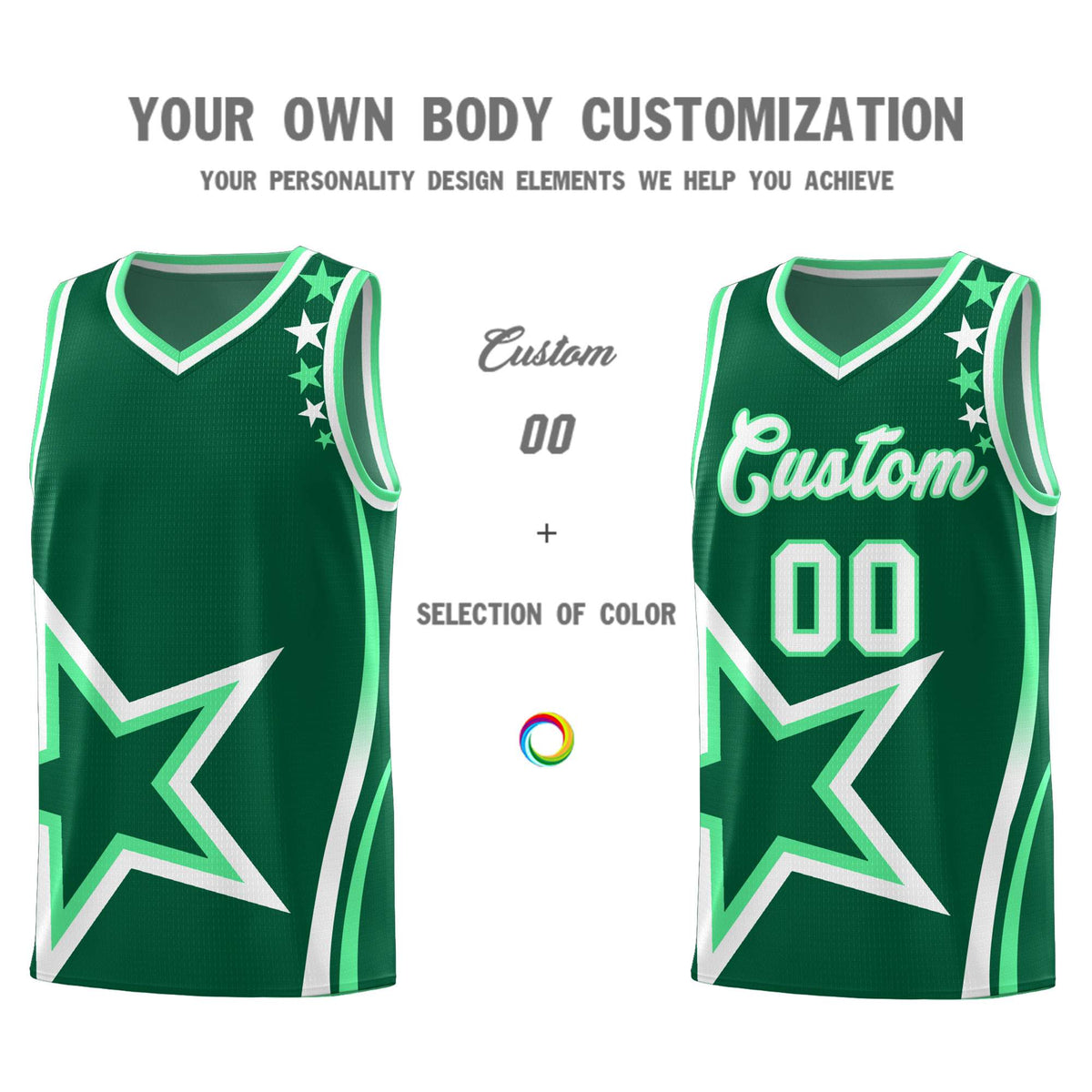 Custom Green Shoulder Stars Graffiti Pattern Sets Basketball Jersey