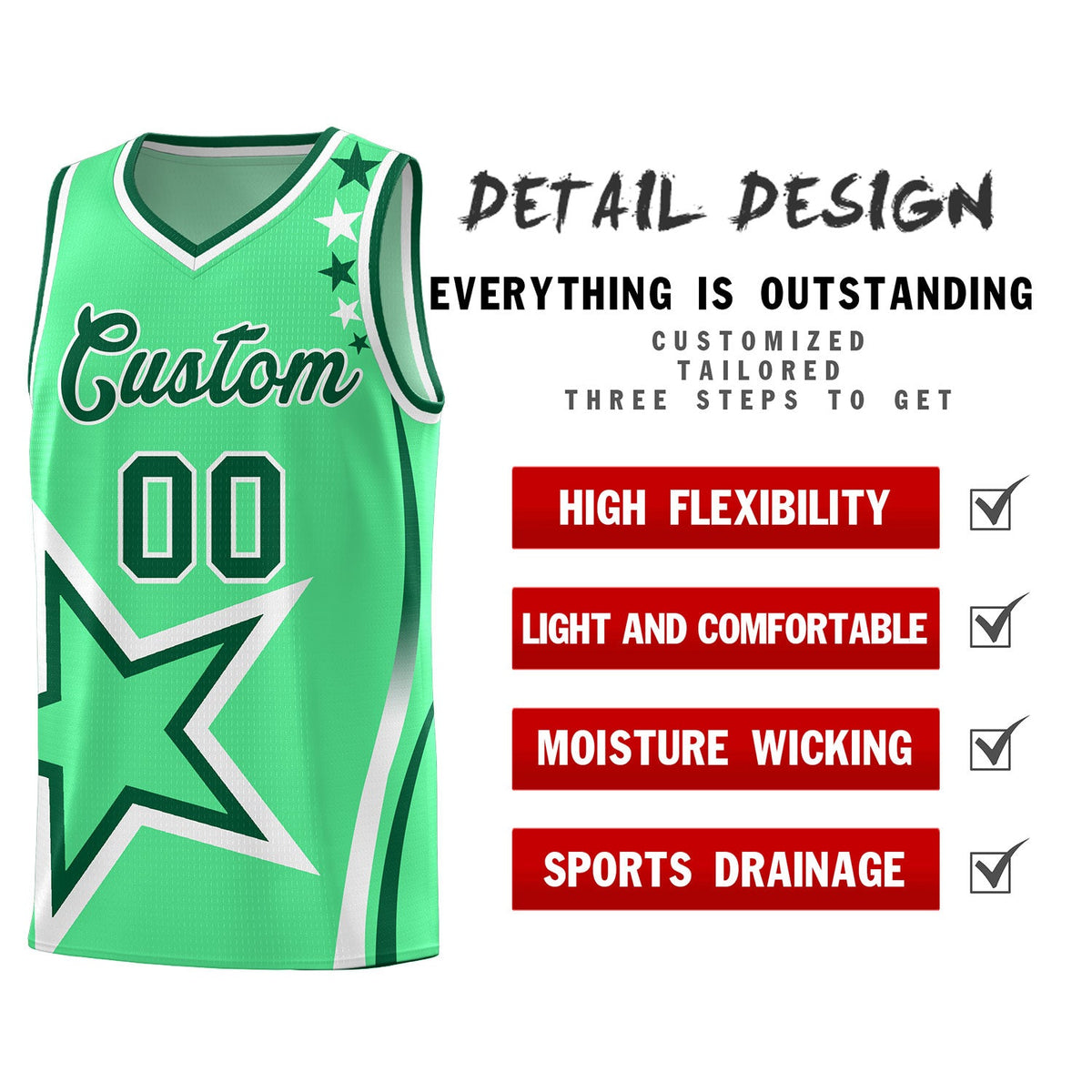 Custom Green Shoulder Stars Graffiti Pattern Sets Basketball Jersey