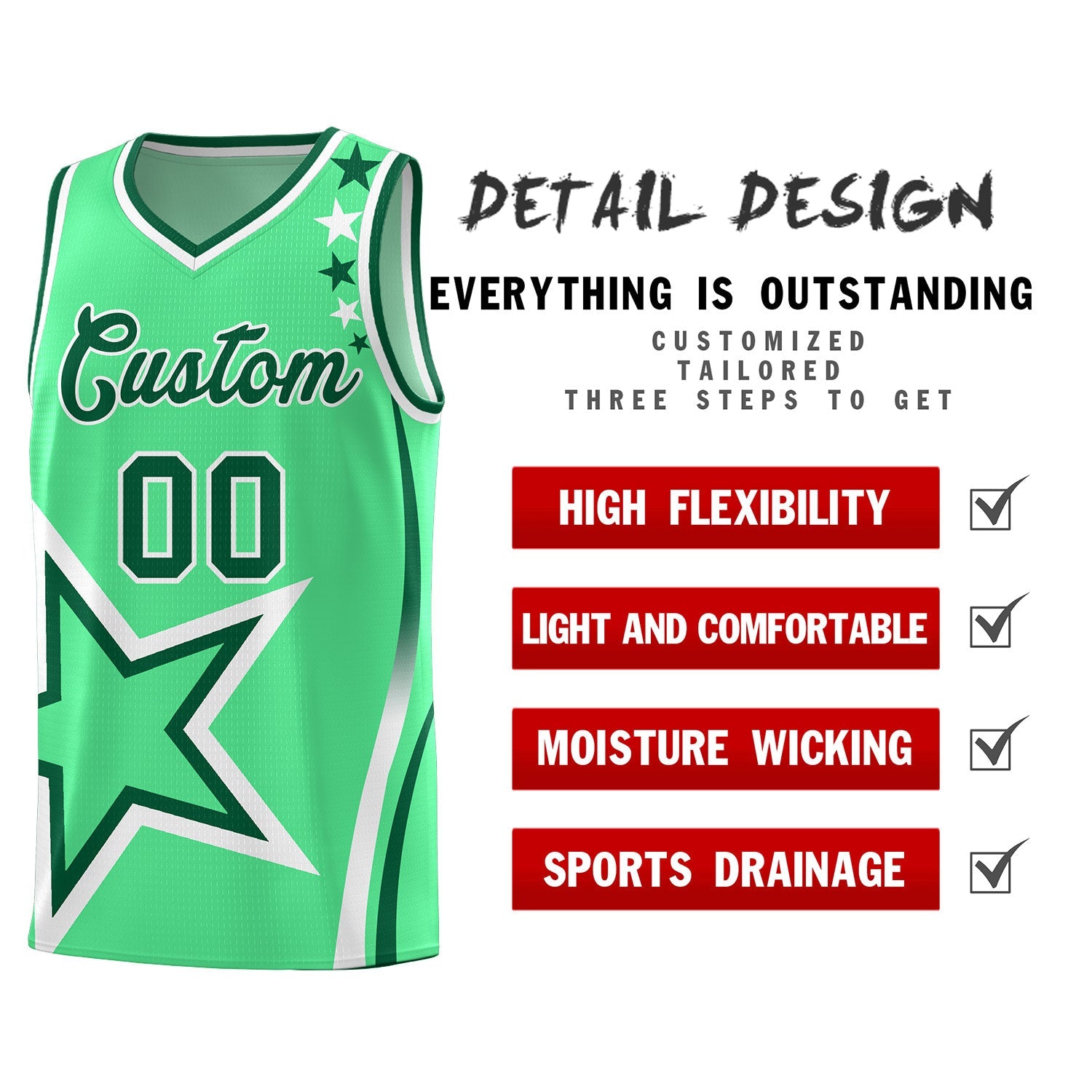 Custom Green Shoulder Stars Graffiti Pattern Sets Basketball Jersey