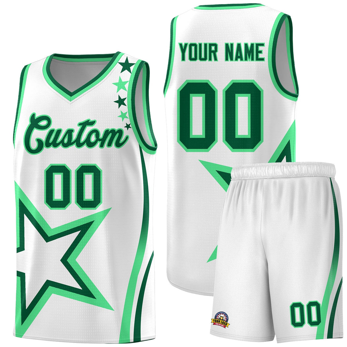 Custom White Shoulder Stars Graffiti Pattern Sets Basketball Jersey