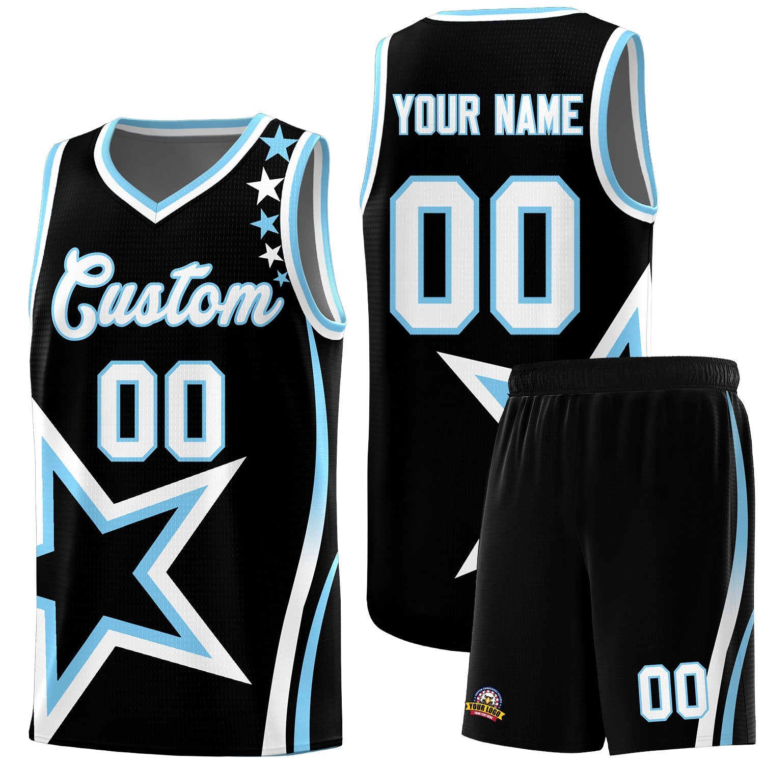Custom Black Shoulder Stars Graffiti Pattern Sets Basketball Jersey