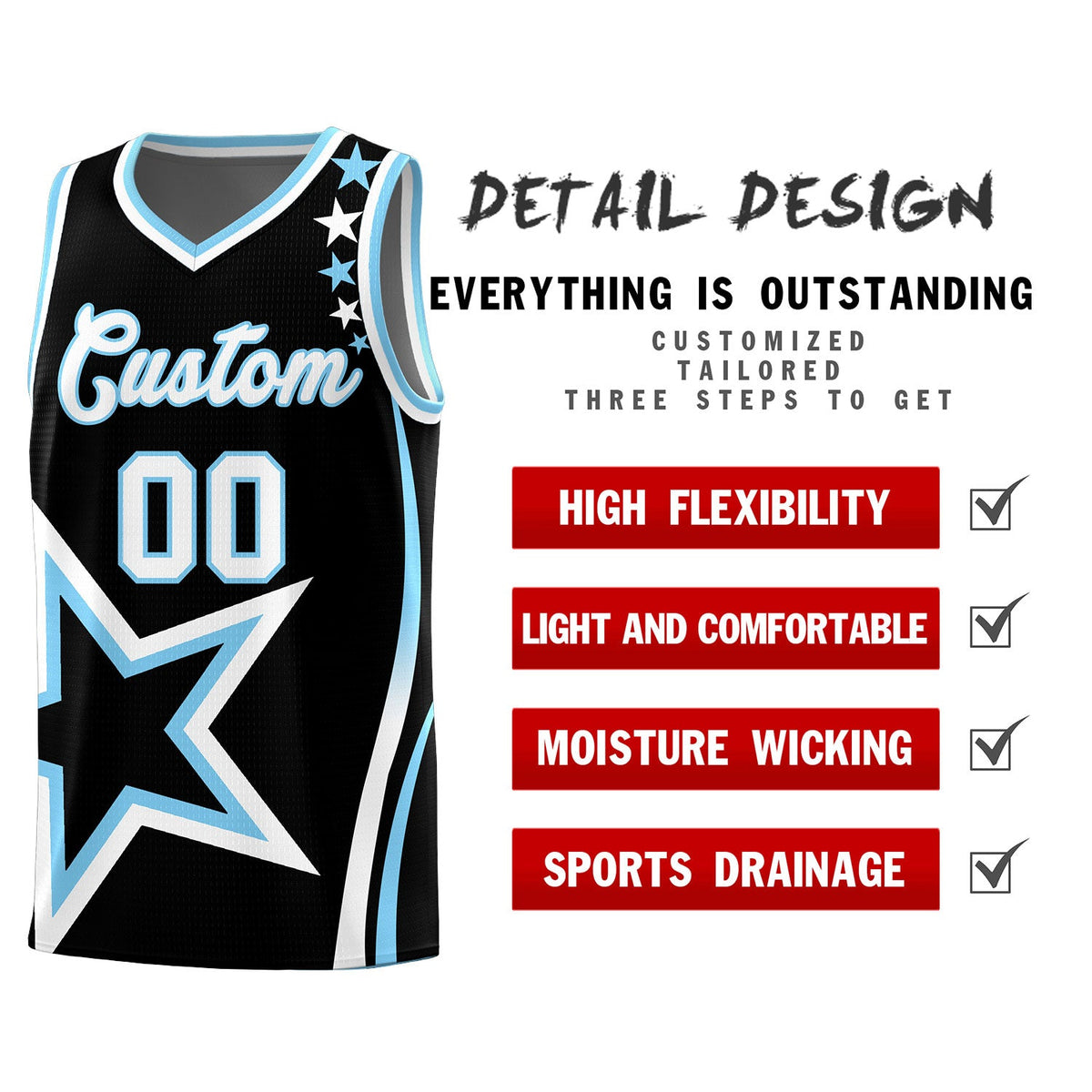 Custom Black Shoulder Stars Graffiti Pattern Sets Basketball Jersey