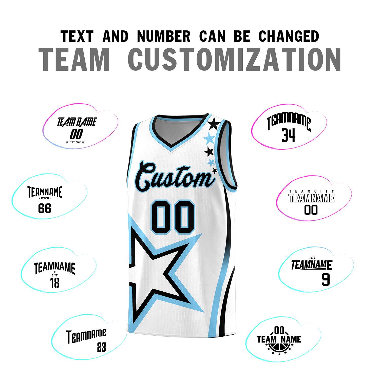 Custom White Shoulder Stars Graffiti Pattern Sets Basketball Jersey