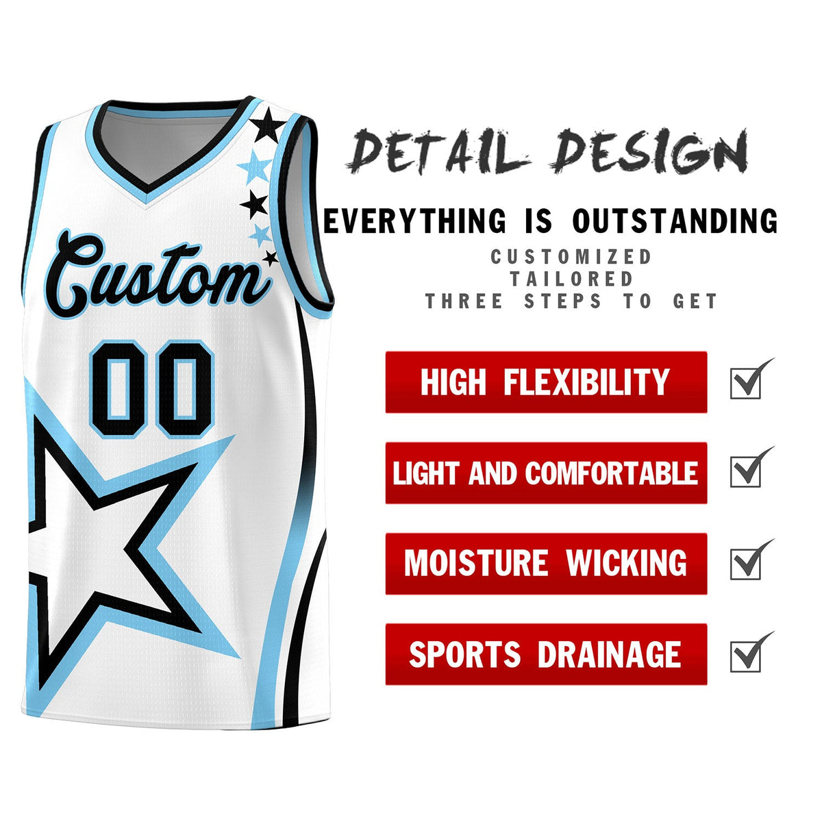 Custom White Shoulder Stars Graffiti Pattern Sets Basketball Jersey