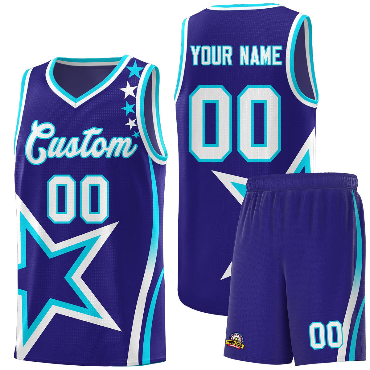 Custom Navy Shoulder Stars Graffiti Pattern Sets Basketball Jersey