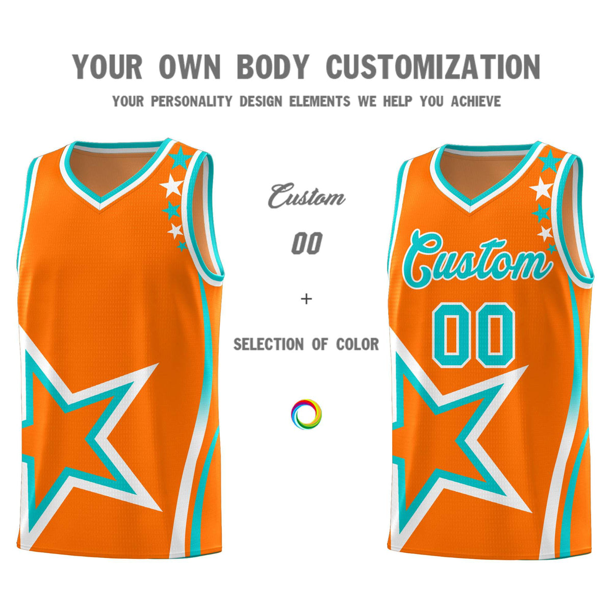 Custom Orange Shoulder Stars Graffiti Pattern Sets Basketball Jersey