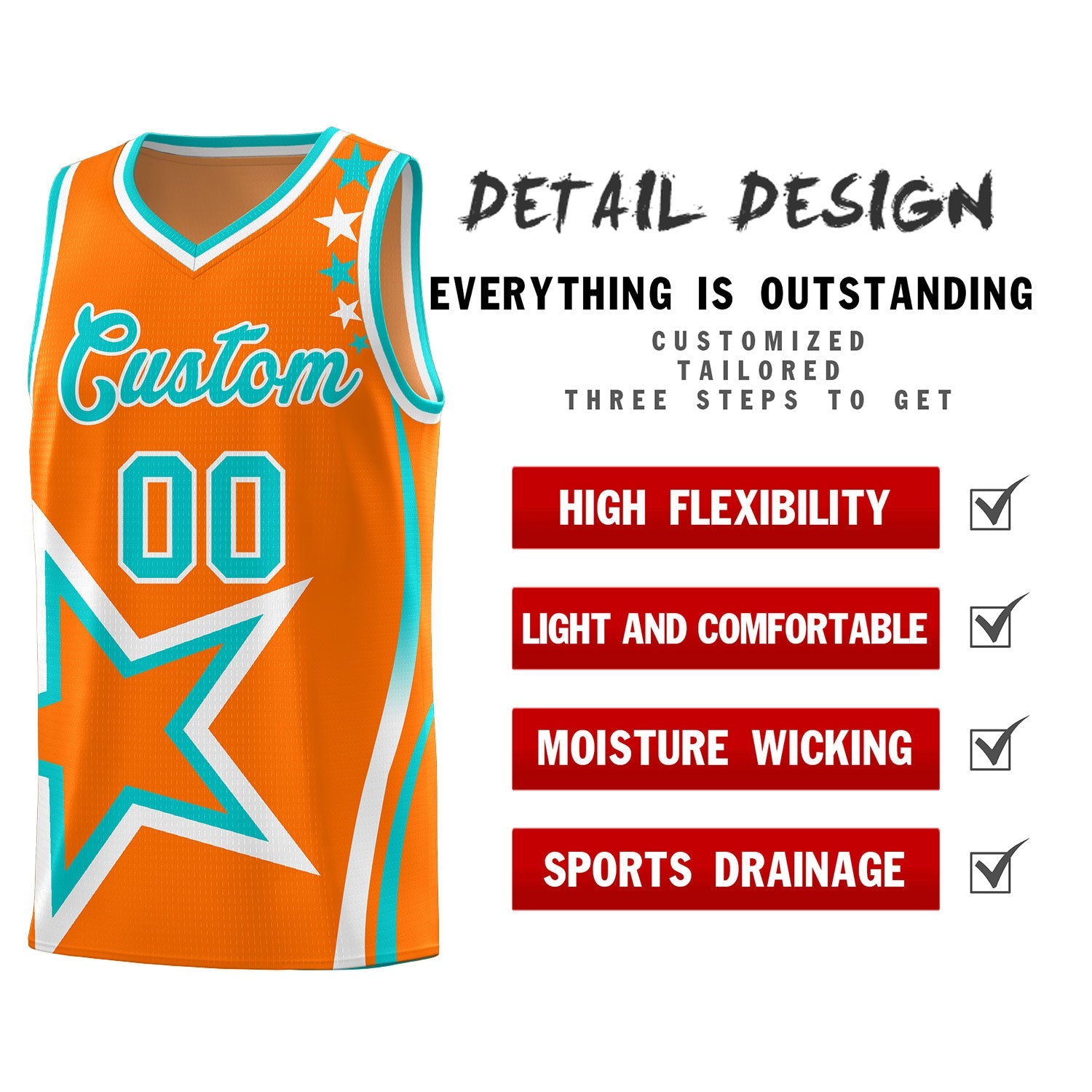 Custom Orange Shoulder Stars Graffiti Pattern Sets Basketball Jersey