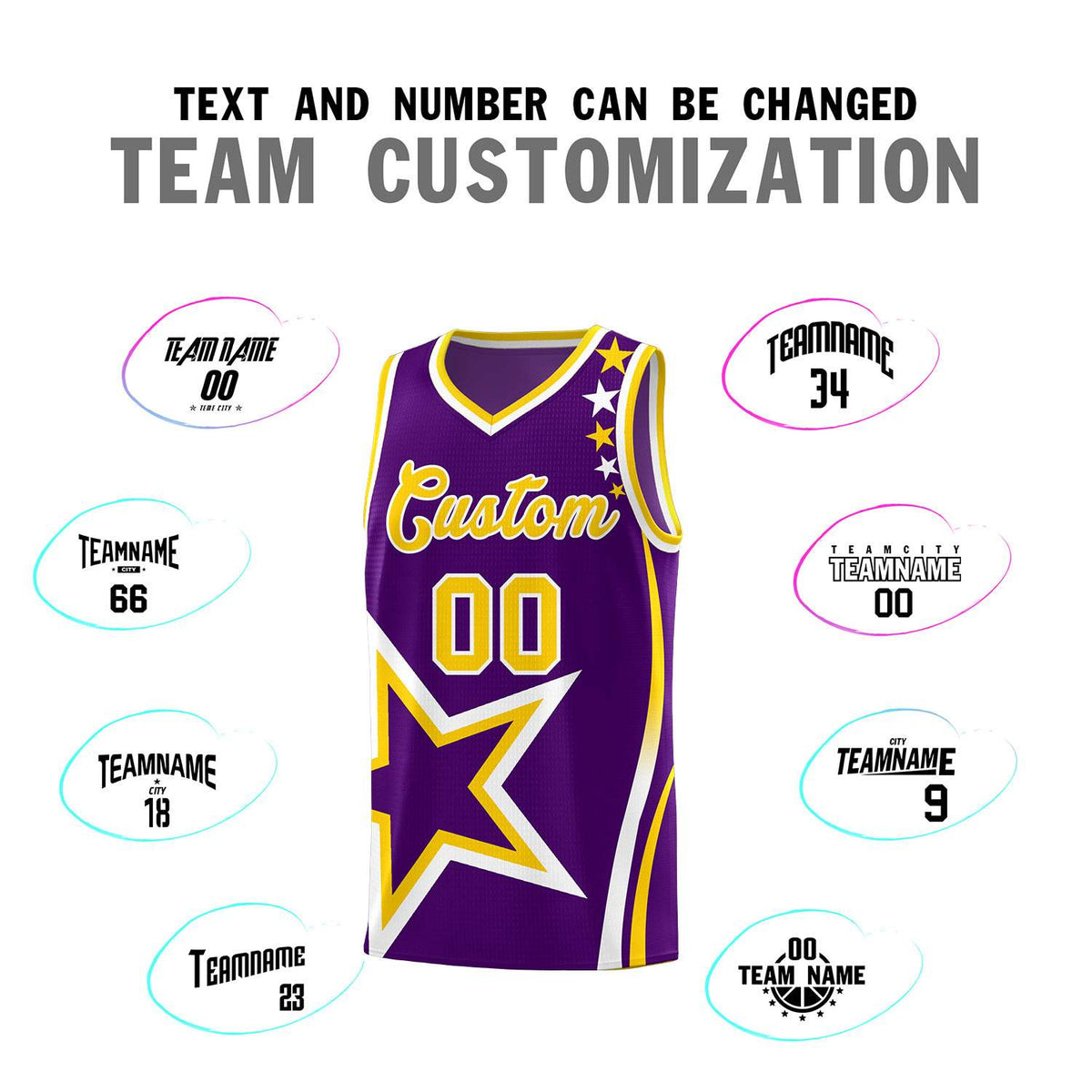 Custom Purple Shoulder Stars Graffiti Pattern Sets Basketball Jersey