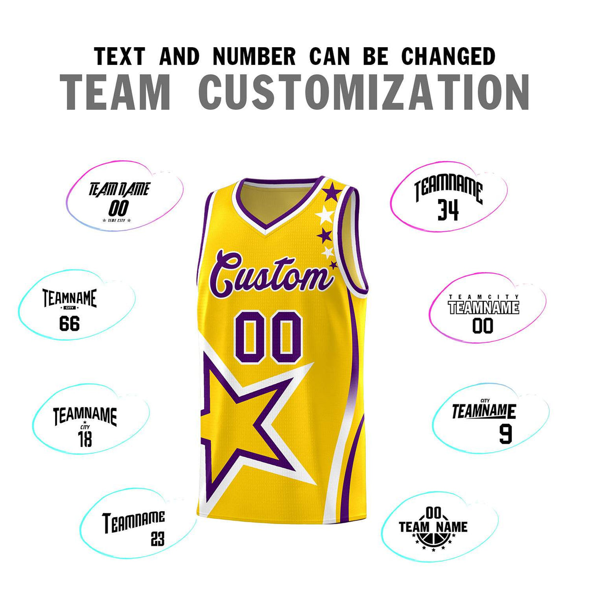 Custom Gold Shoulder Stars Graffiti Pattern Sets Basketball Jersey
