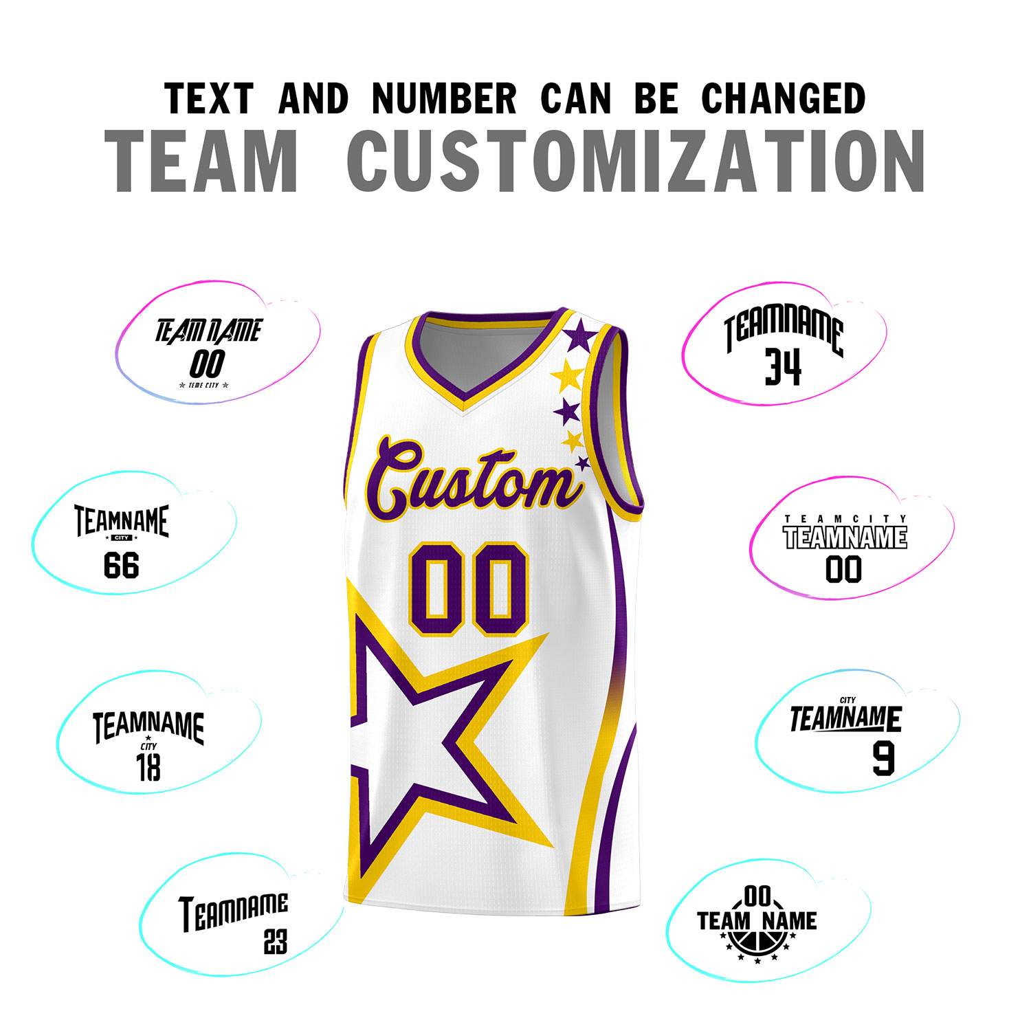 Custom White Shoulder Stars Graffiti Pattern Sets Basketball Jersey